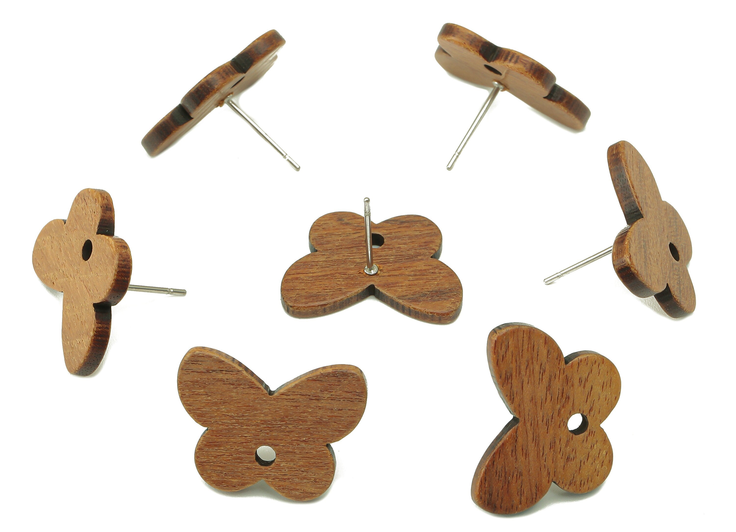 Mahogany Wood Butterfly Earring Stud - Brown Mahogany Wood Animal Earring Post With a Hole - 316 Stainless Steel - 19.6x14.6x2.37mm - BB1298 - DOMEDBAZAAR