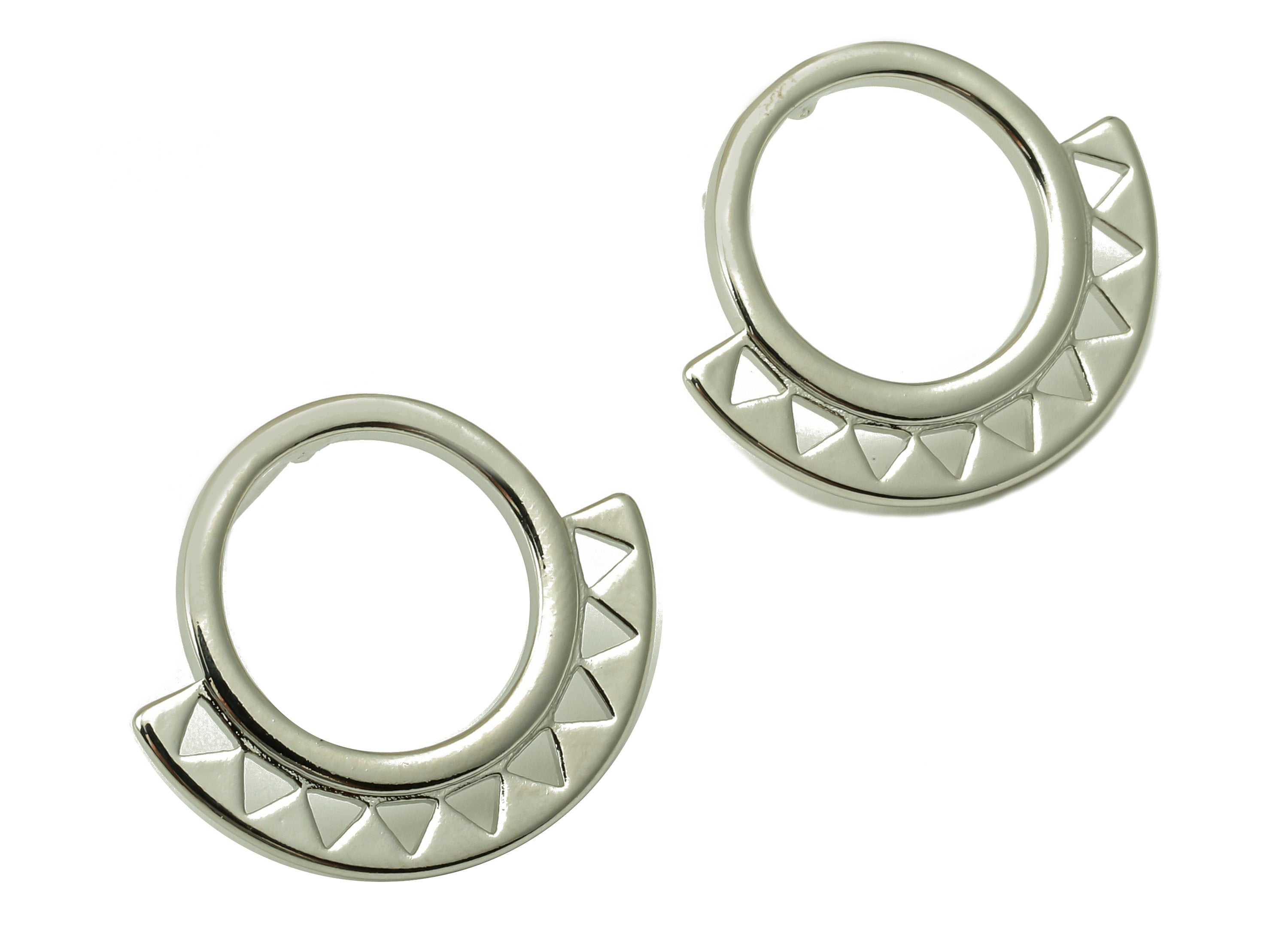 Silver Round Stud Earring - Semicircle Earring Post - Arch Bridge Hollow Triangle Post - 18K Real White Gold Plating - 21x 18x 2mm- RGP5911S - DOMEDBAZAAR