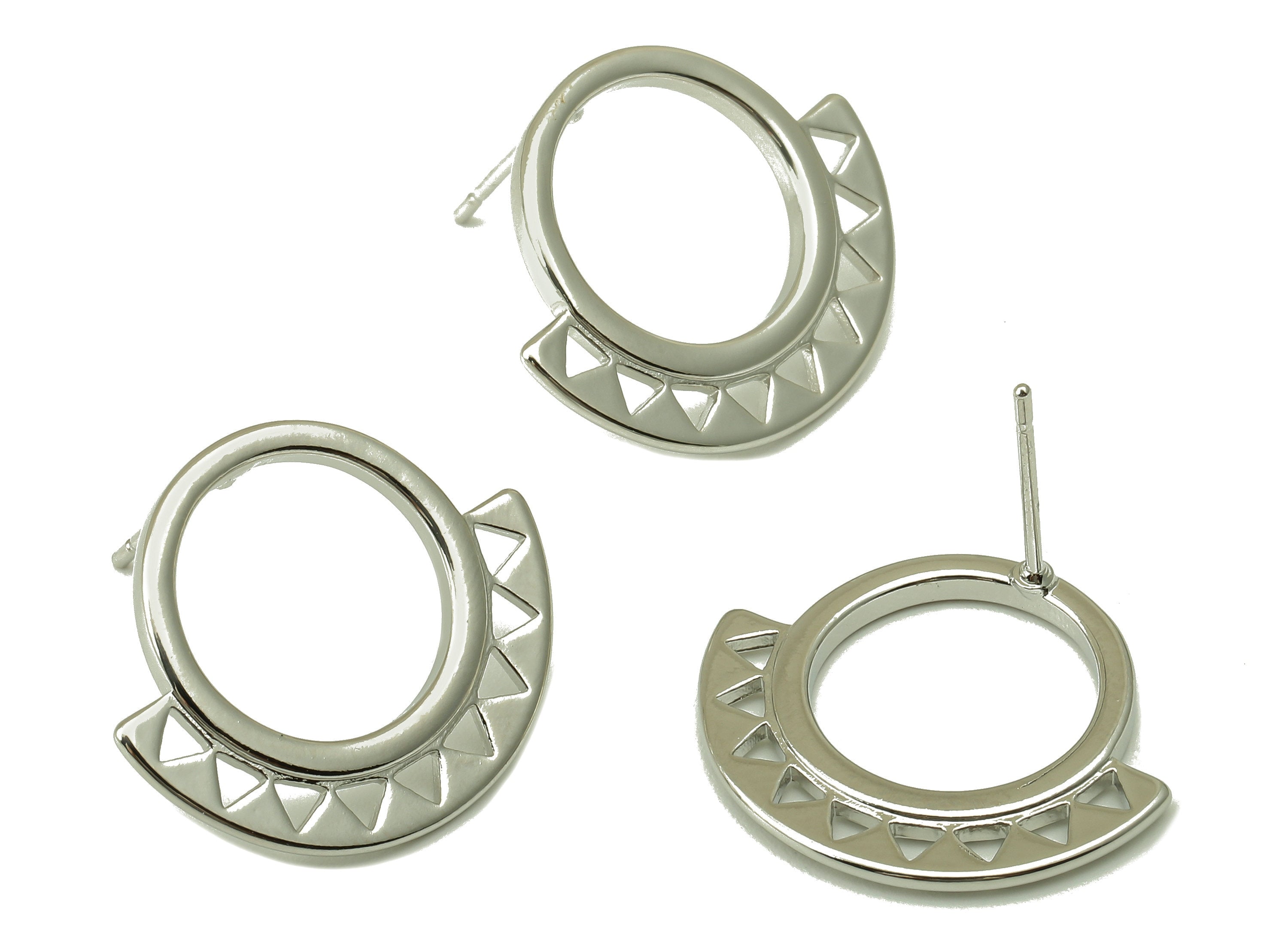 Silver Round Stud Earring - Semicircle Earring Post - Arch Bridge Hollow Triangle Post - 18K Real White Gold Plating - 21x 18x 2mm- RGP5911S - DOMEDBAZAAR