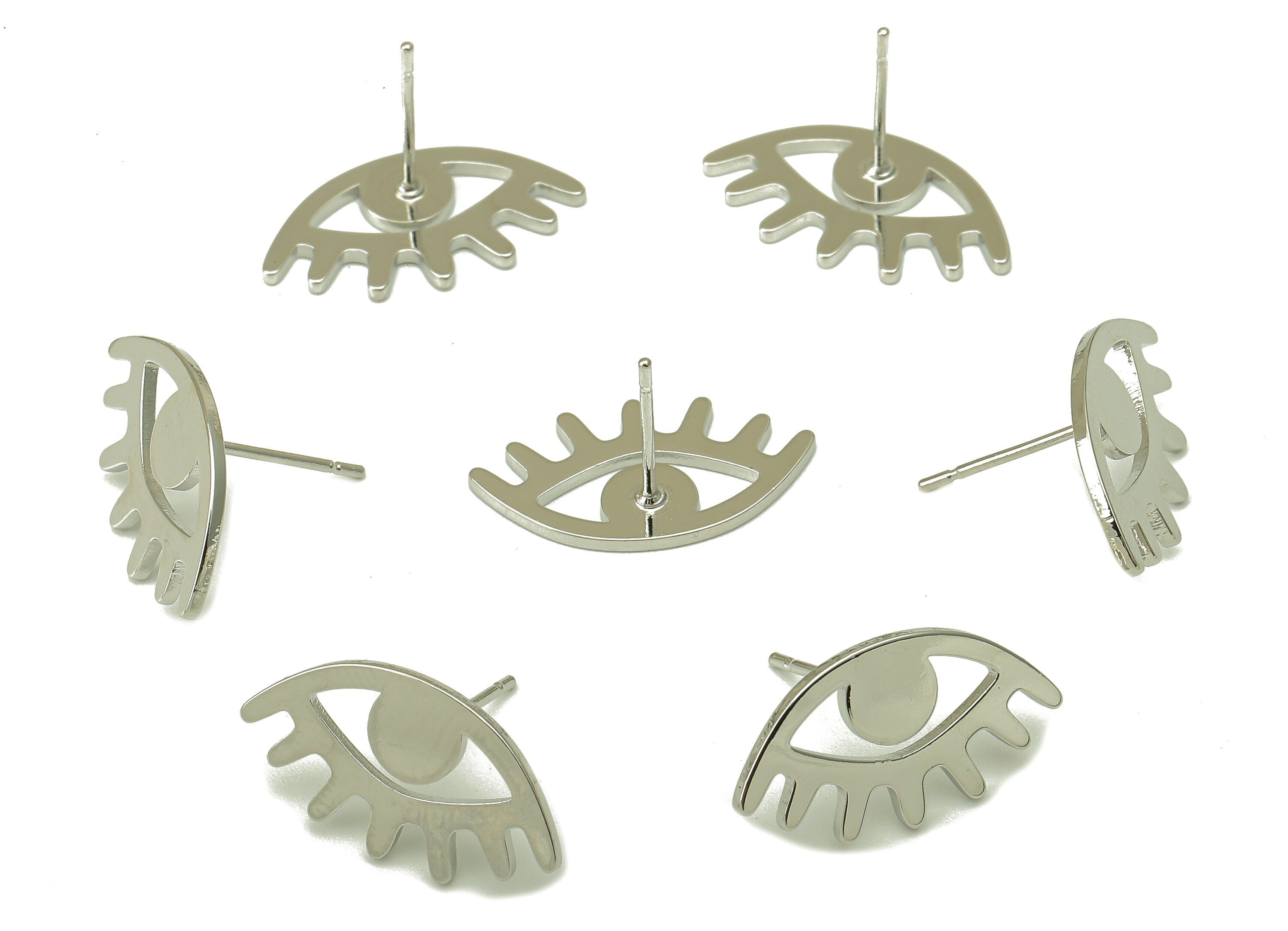 Silver Eyes Stud Earring - Eyelash Shaped Earring Stud- Sunflower Eyelash Post - 18K Real White Gold Plating - 20x11x1mm- RGP5912G - DOMEDBAZAAR
