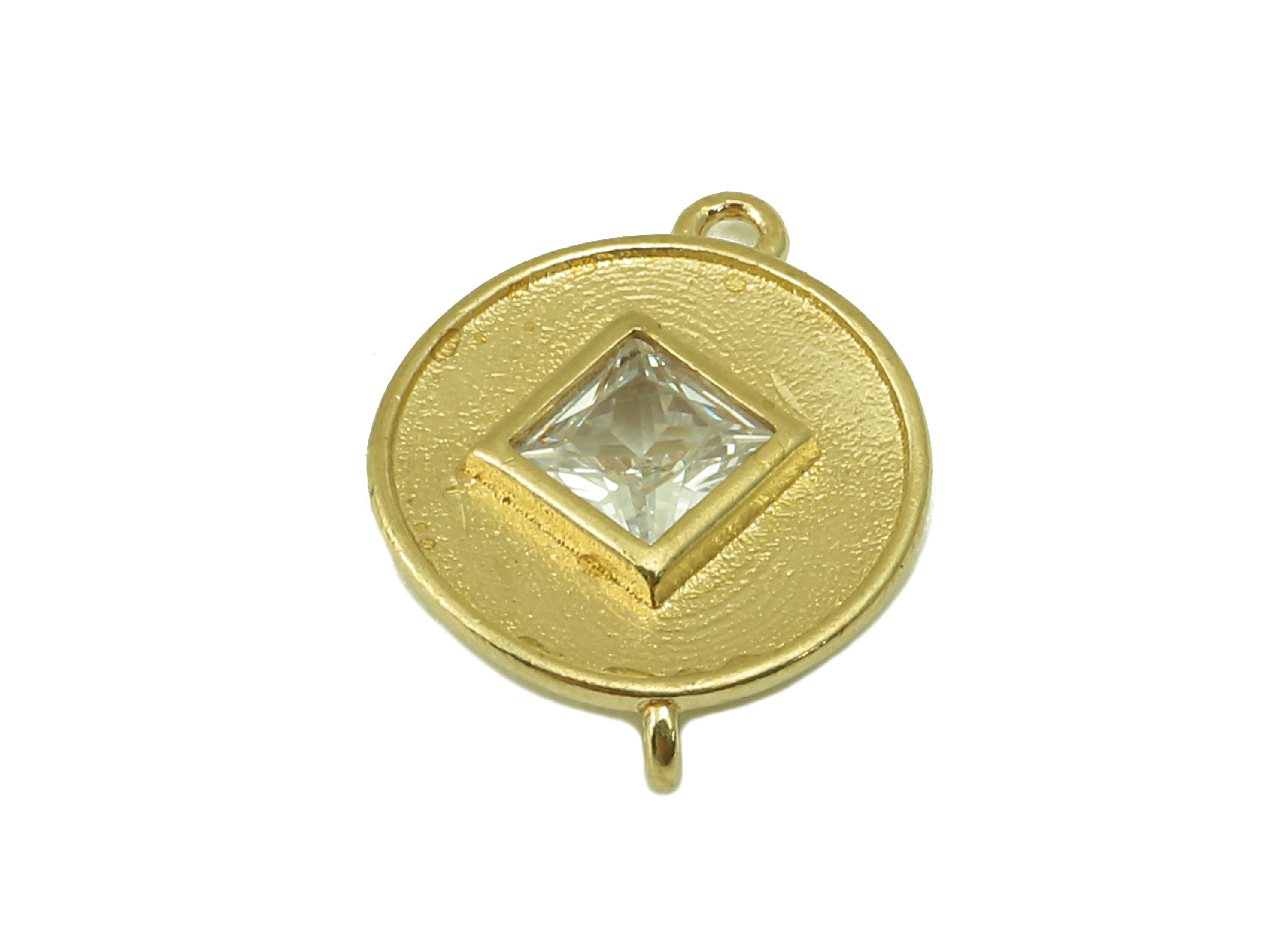 Brass Circle Earring Charms - Raw Brass Square Cubic Zirconia - For Necklace - CZ Circle Connector - Jewelry Making - 14x11.3x2.8mm - PP8570 - DOMEDBAZAAR