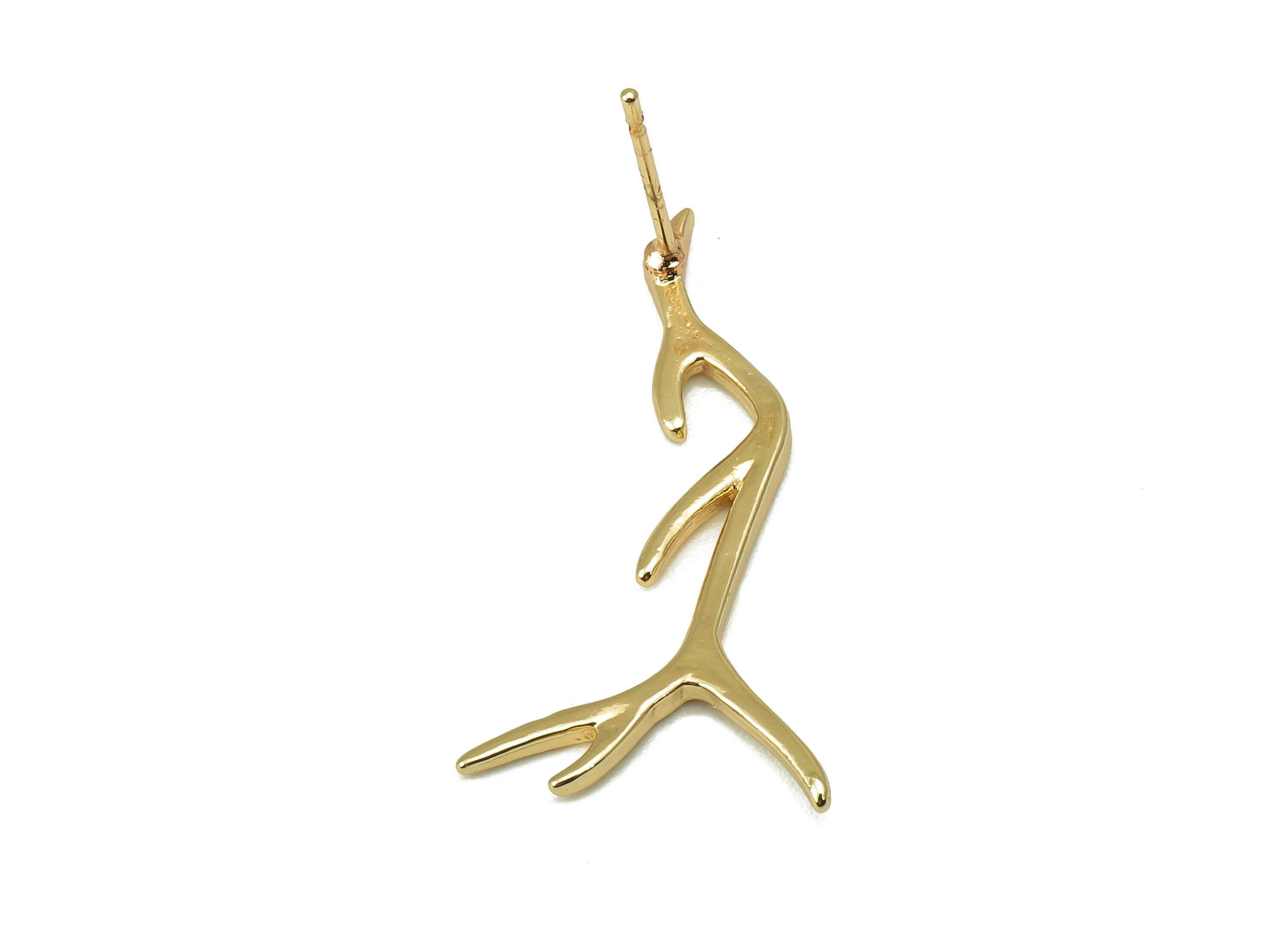 Brass Antler  Stud Earring - Branch earring post - Dendritic Earring -18K Real Gold-Plated Brass - 29.16x15.1x1.68mm RGP5914G - DOMEDBAZAAR