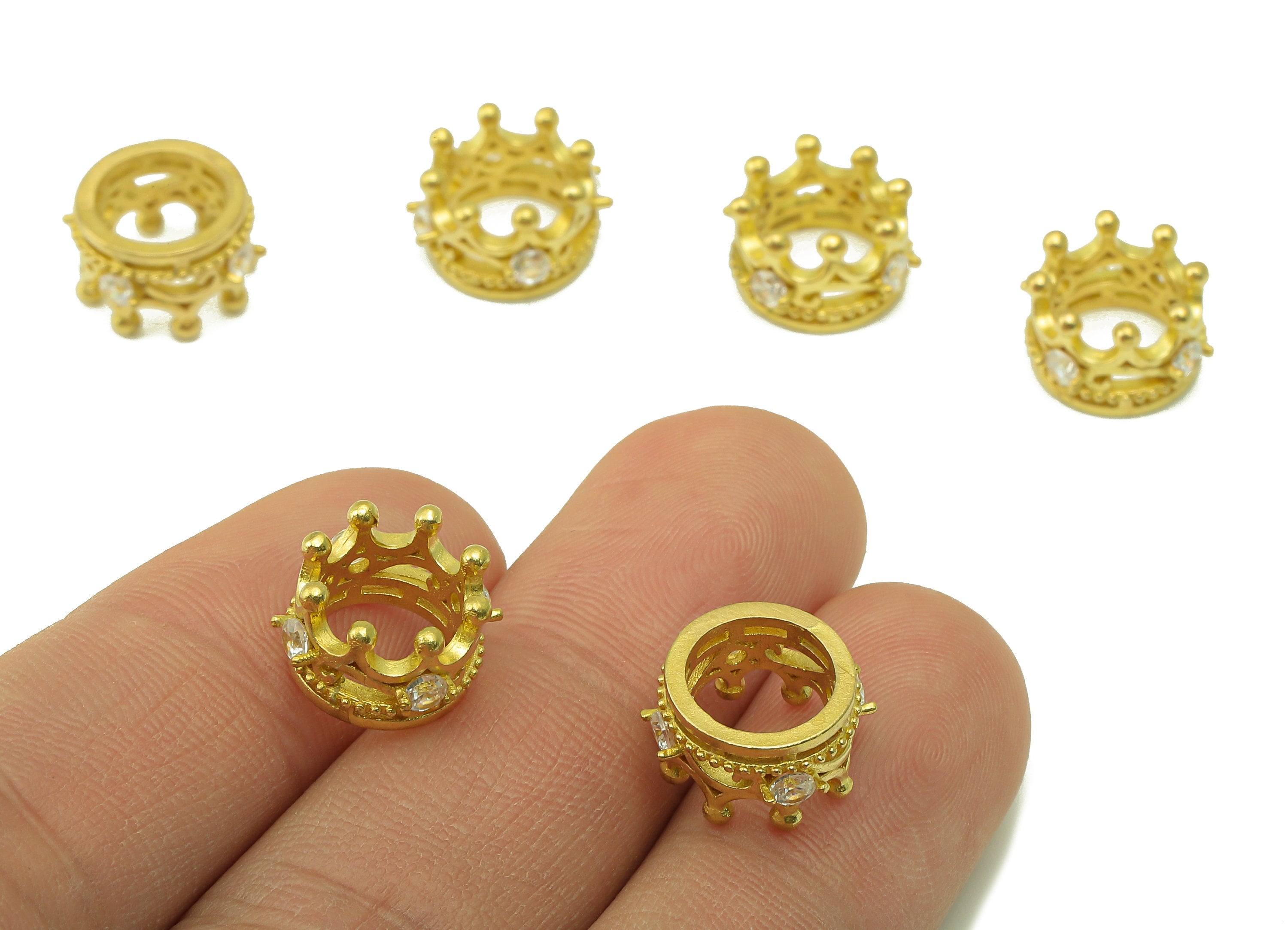 Brass Crown Bead - Raw Brass Cubic Zirconia Hollow Pendant - CZ Crown For Necklace Spacer - Jewelry Making - 13.73 x 7.93 x 1.73mm - PP8582 - DOMEDBAZAAR