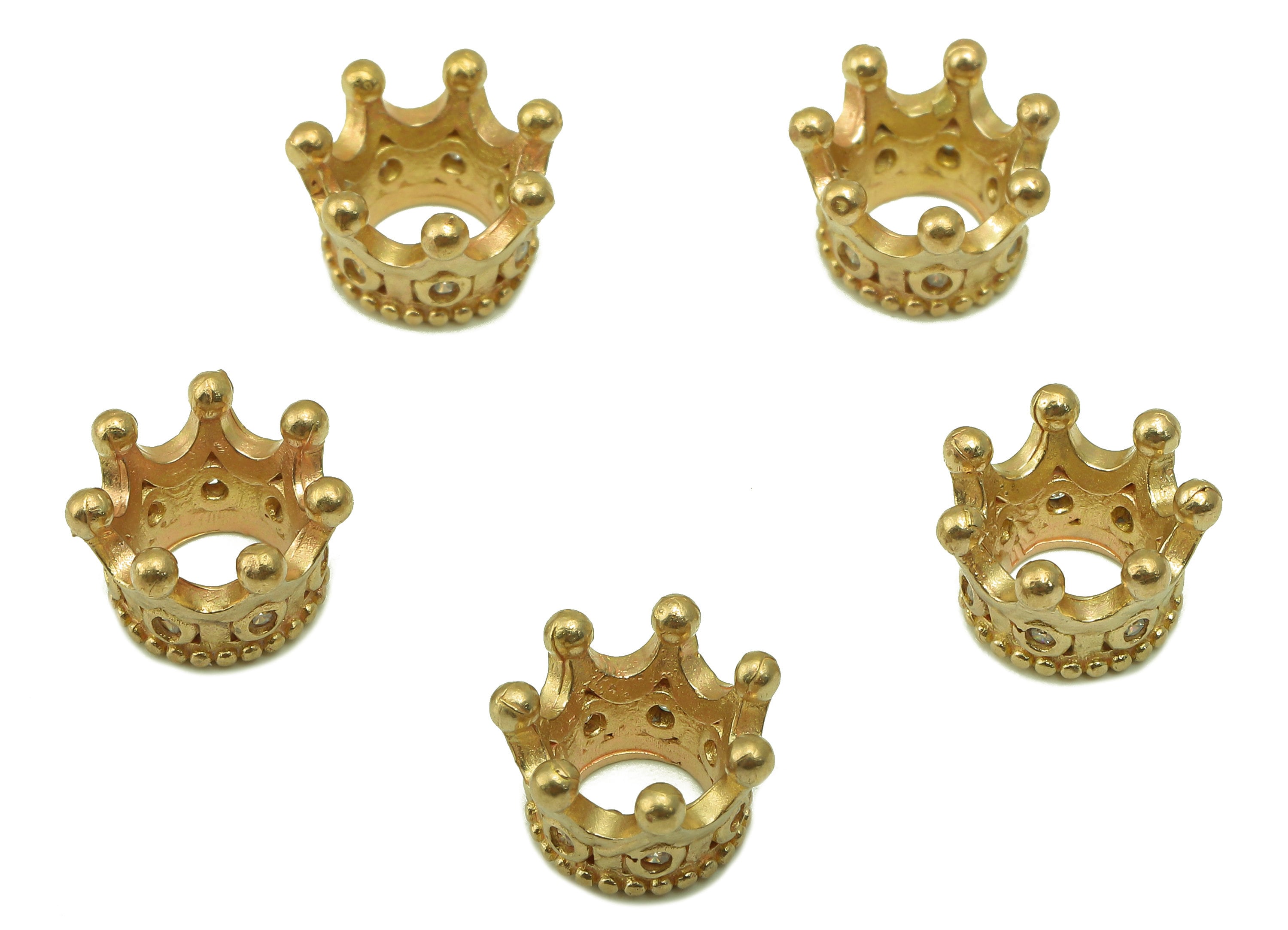 Brass Crown Bead - Raw Brass Cubic Zirconia Hollow Pendant - CZ Crown For Necklace Spacer - Jewelry Making - 11.22 x 7.09 x 1.68mm - PP8583 - DOMEDBAZAAR