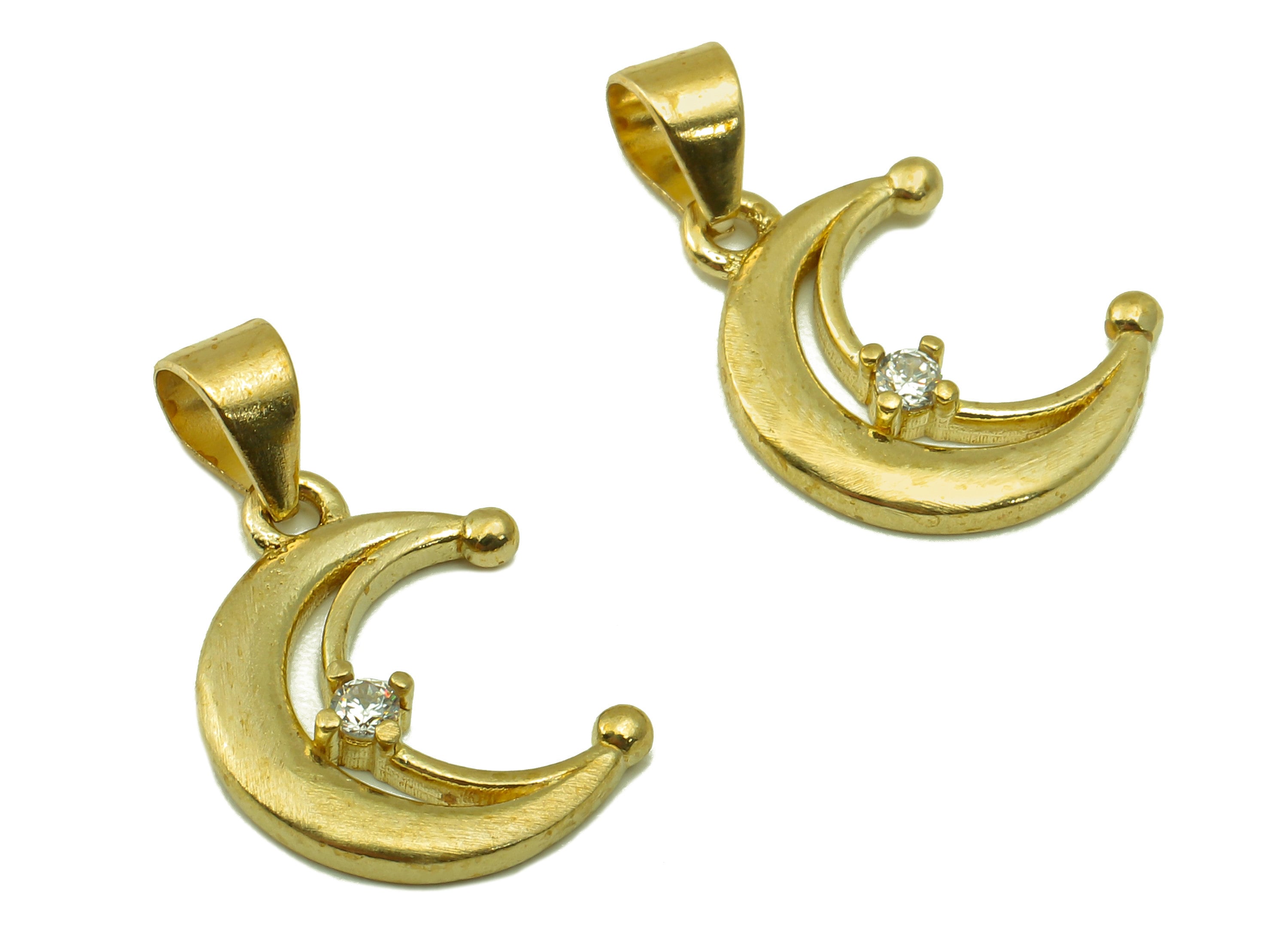 Brass Moon Earring Charms - Raw Brass Crescent Cubic Zirconia With Hoop - CZ Crescent Hollow Pendant - Jewelry Making - 16x12x2.15mm- PP8586 - DOMEDBAZAAR