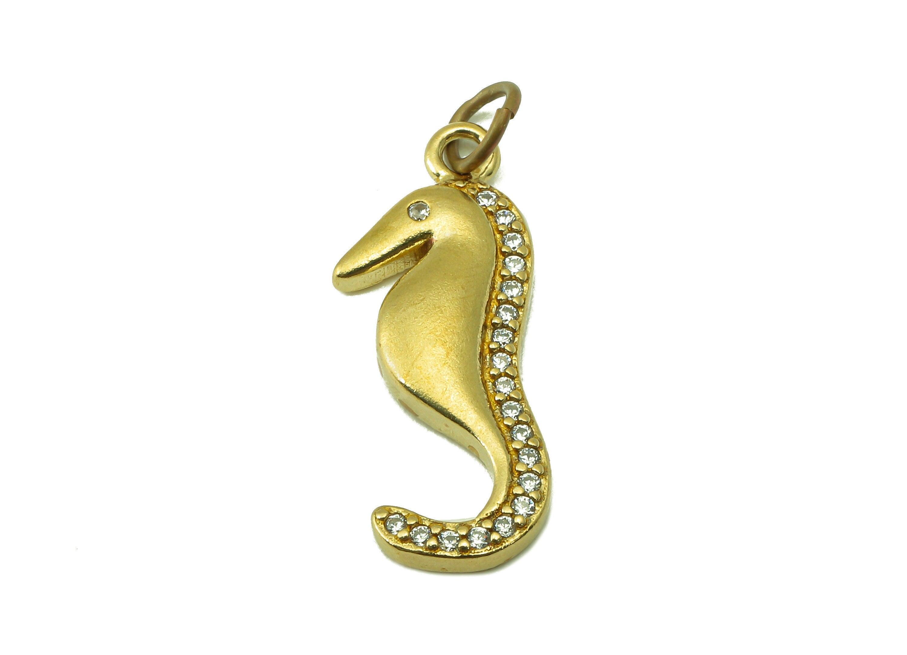 Brass Seahorse Earring Charms - Raw Brass Seahorse Cubic Zirconia With Hoop - For Necklace - Jewelry Making - 22.83 x 9.06 x 2.62mm- PP8585 - DOMEDBAZAAR