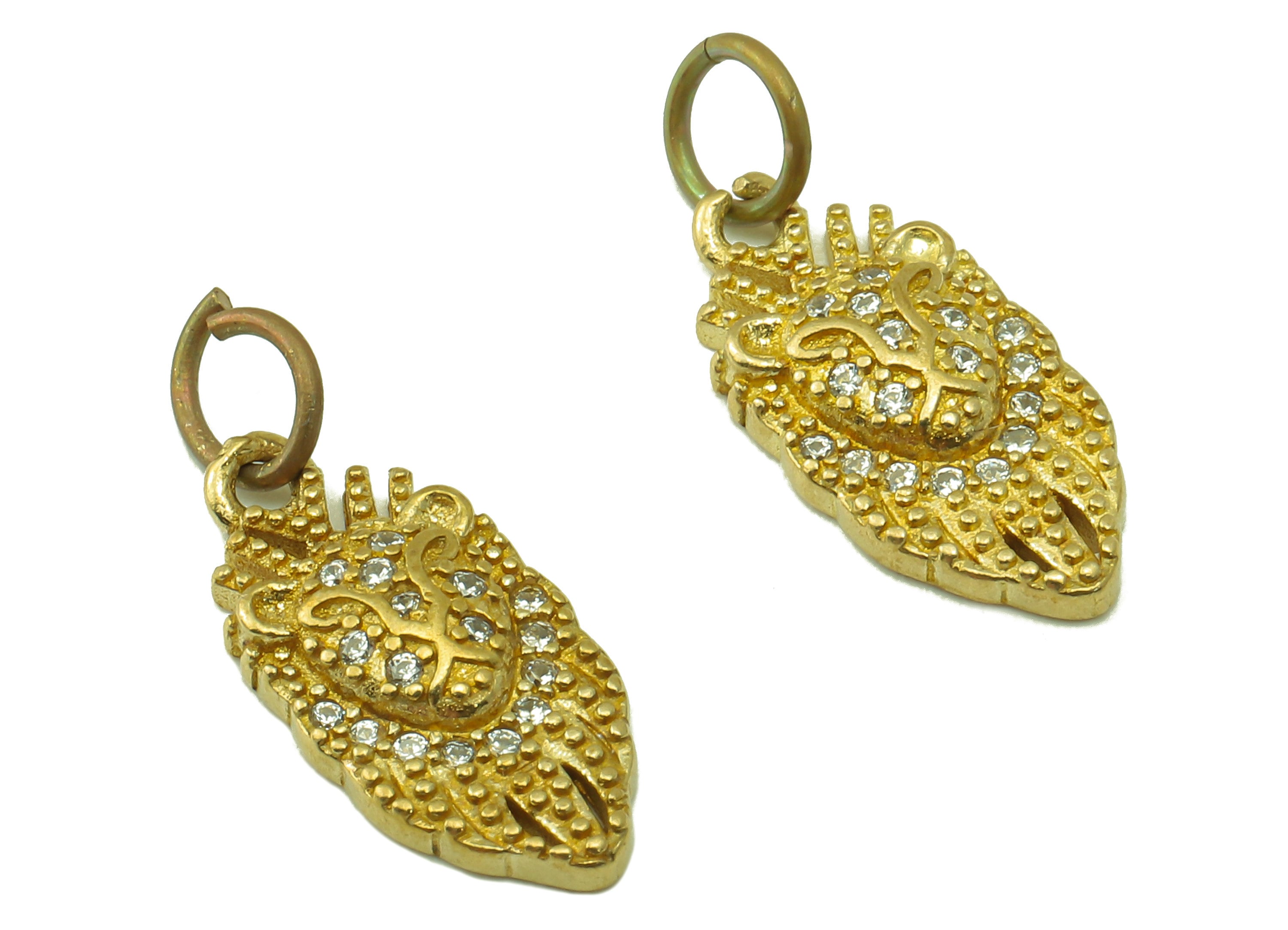 Brass Zircon lion Earring - Raw Brass Cubic Zircon Lion Pendant -CZ Animal For Necklace - Jewelry Making Supplies - 16.1x7.63x2.66mm-PP8589 - DOMEDBAZAAR