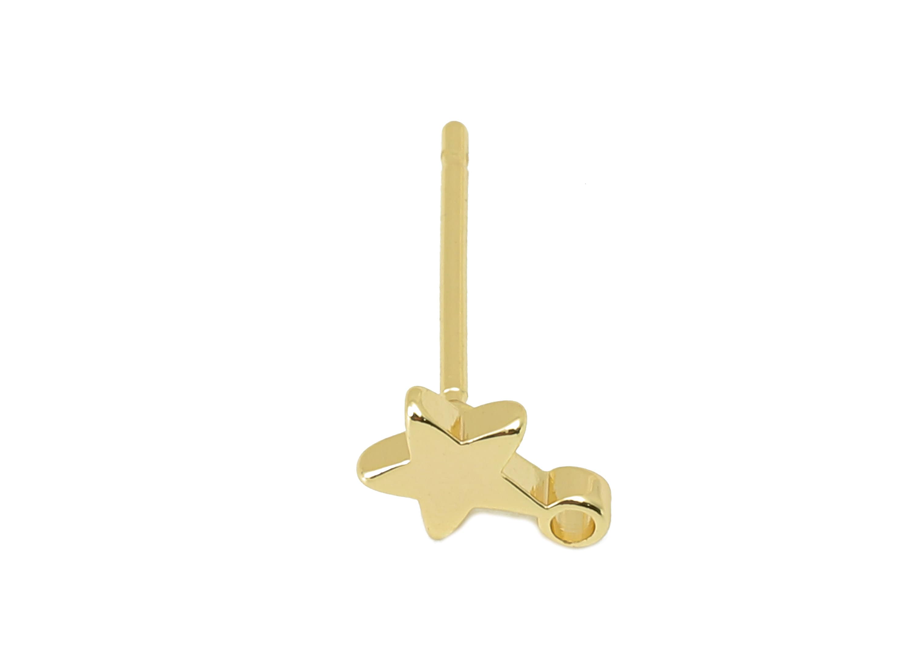 Brass Star Earring Post -Brass Star Stud Earring - Mini Star Earrings Stud With Loop - 18K Real Gold Plating -7.36x 5.32x 1.65mm-RGP5852 - DOMEDBAZAAR