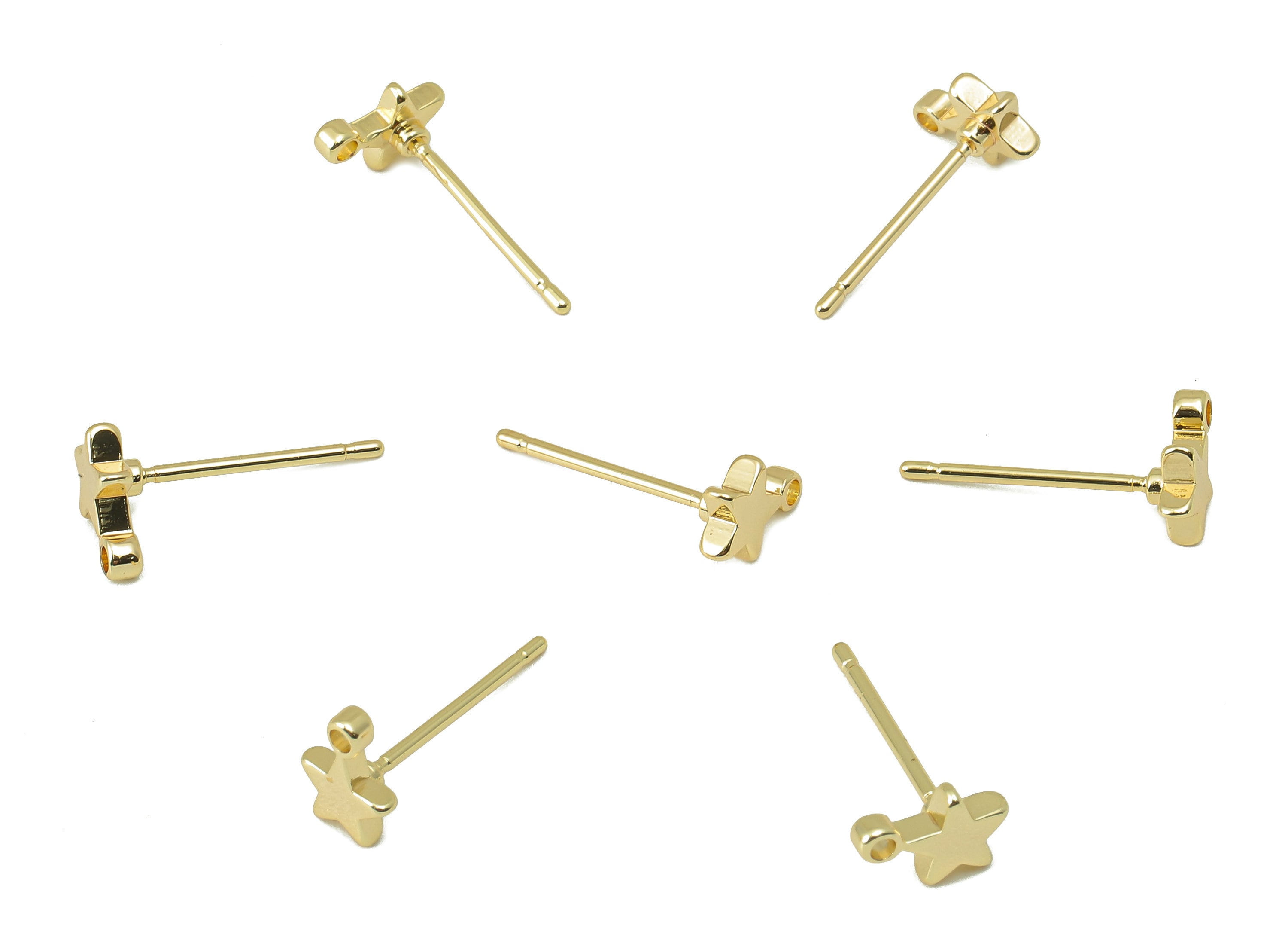 Brass Star Earring Post -Brass Star Stud Earring - Mini Star Earrings Stud With Loop - 18K Real Gold Plating -7.36x 5.32x 1.65mm-RGP5852 - DOMEDBAZAAR
