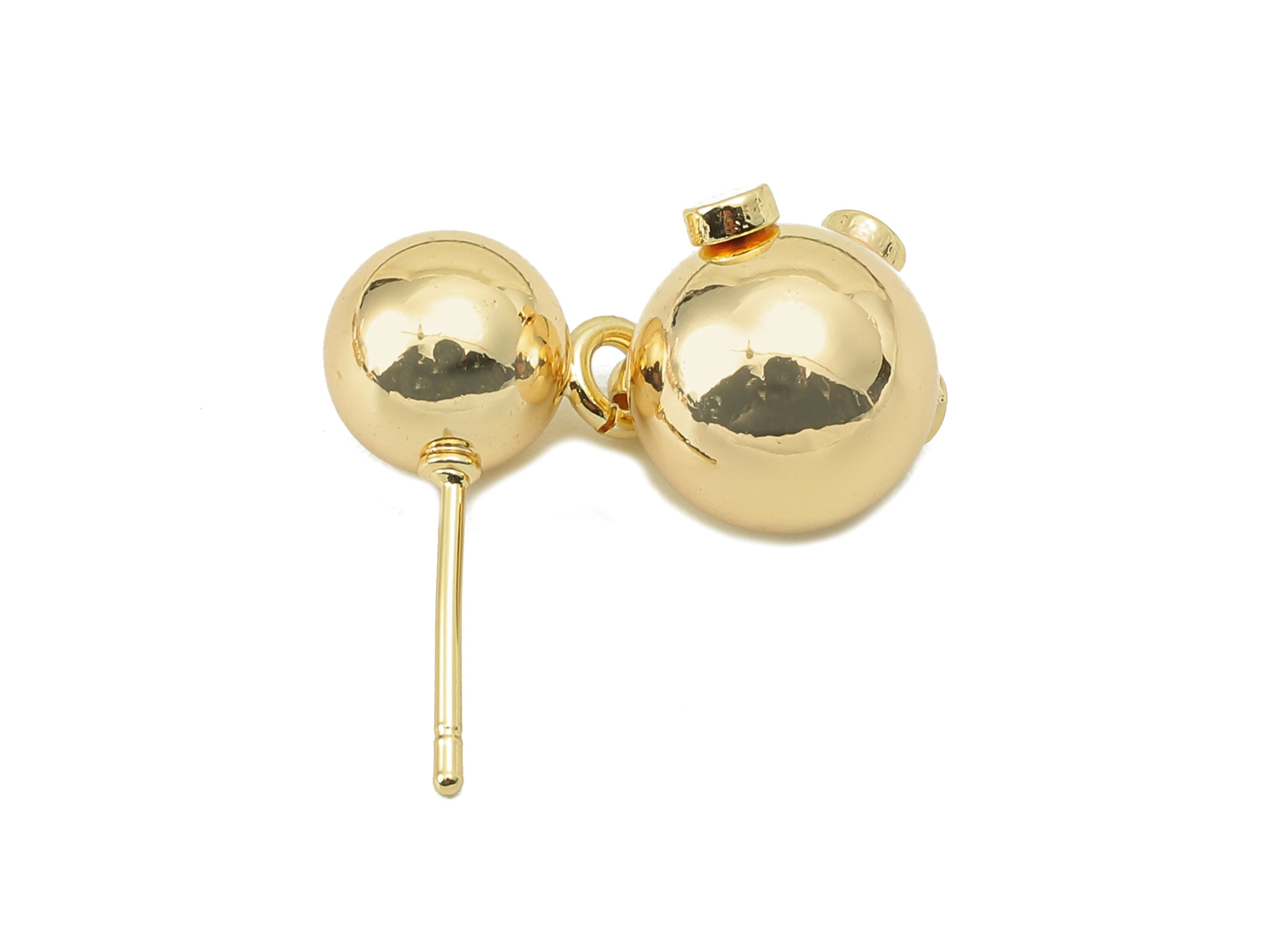 Brass Double Ball Stud Earring - Ball Earring Post - Ball Earring Stud - 18K Real Gold Plating -22.15x 11.71x 9.76mm-RGP5854 - DOMEDBAZAAR