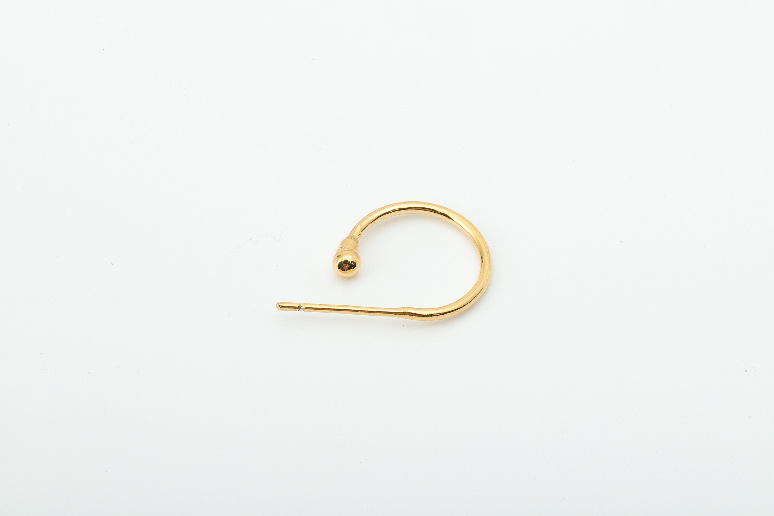 Brass C Hoop Stud Earring - Brass Open Hoop Earring Stud and Earring Post - Mini Ball Post-18K Real Gold Plating -22.13x13.87x 1.2mm-RGP5855 - DOMEDBAZAAR
