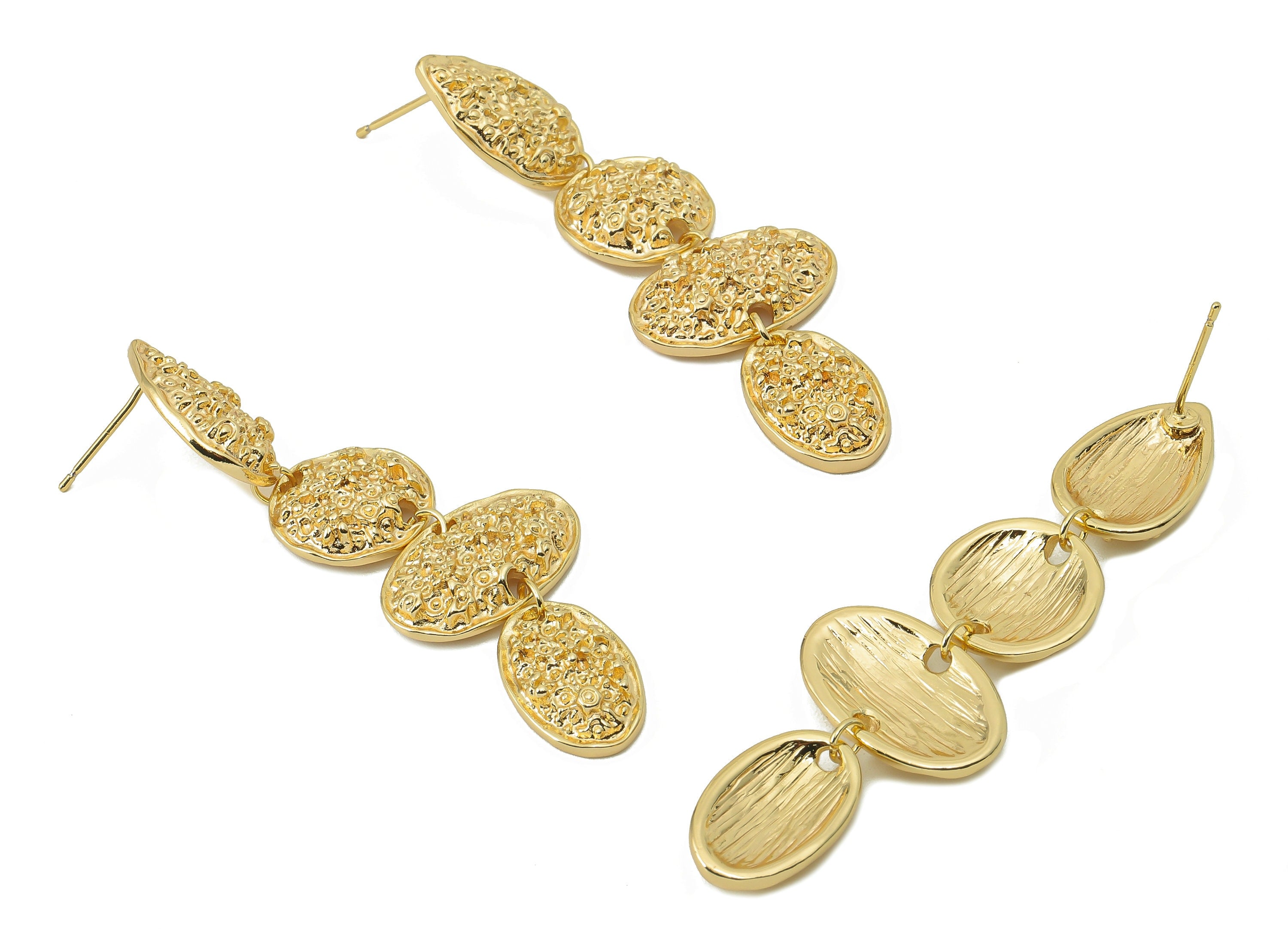 Brass Drop Earring Post -Brass Textured Irregular Stud - Hanging Mini Flower Earring Stud - 18K Real Gold Plating -63.6x 19.55x2.3mm-RGP5856 - DOMEDBAZAAR