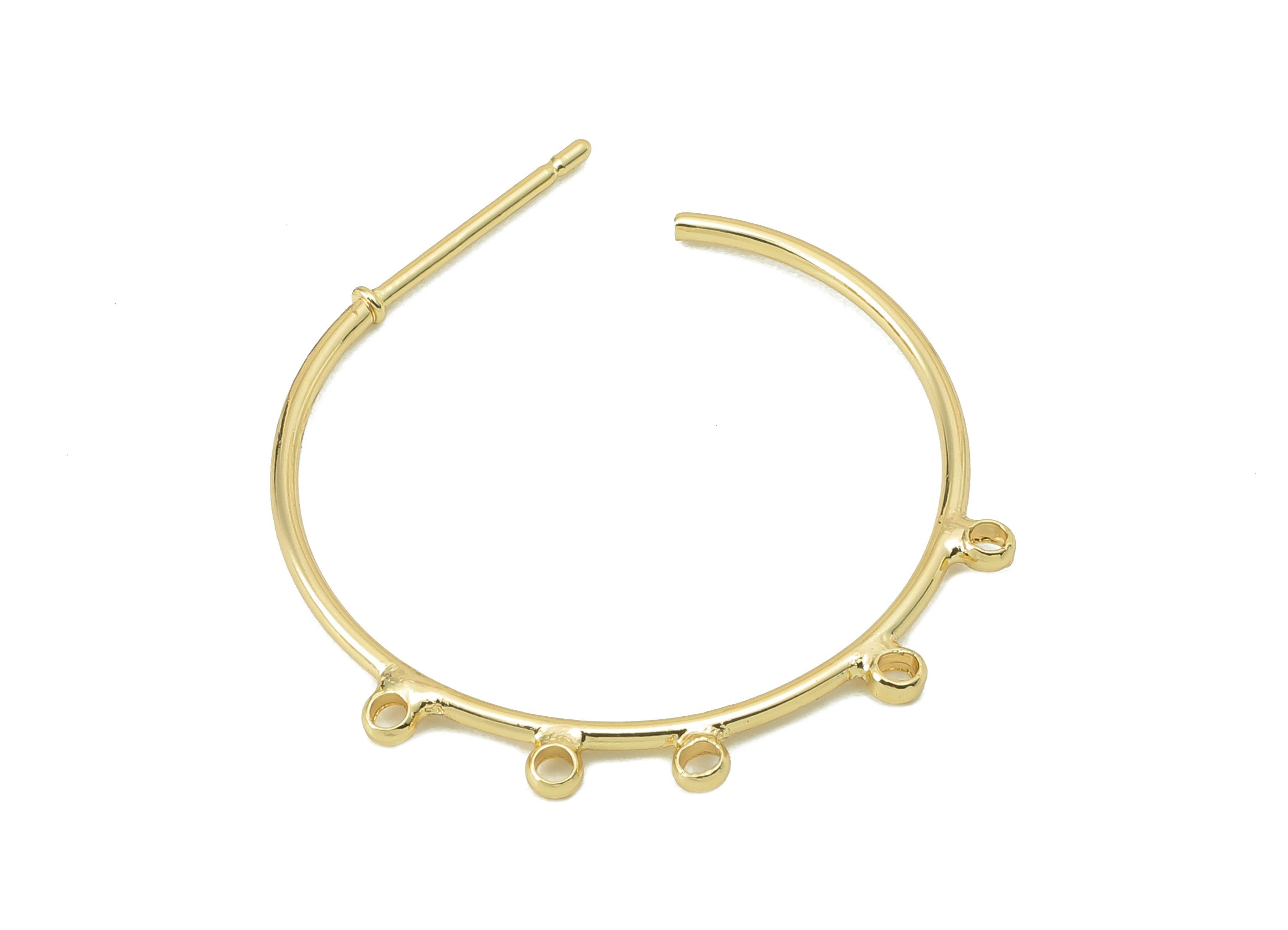 Brass C Hoop Stud Earring - Brass Round Earring Stud and Earring Post With 5 Loop-18K Real Gold Plating -28.42x 24.79x 1.17mm-RGP5857 - DOMEDBAZAAR