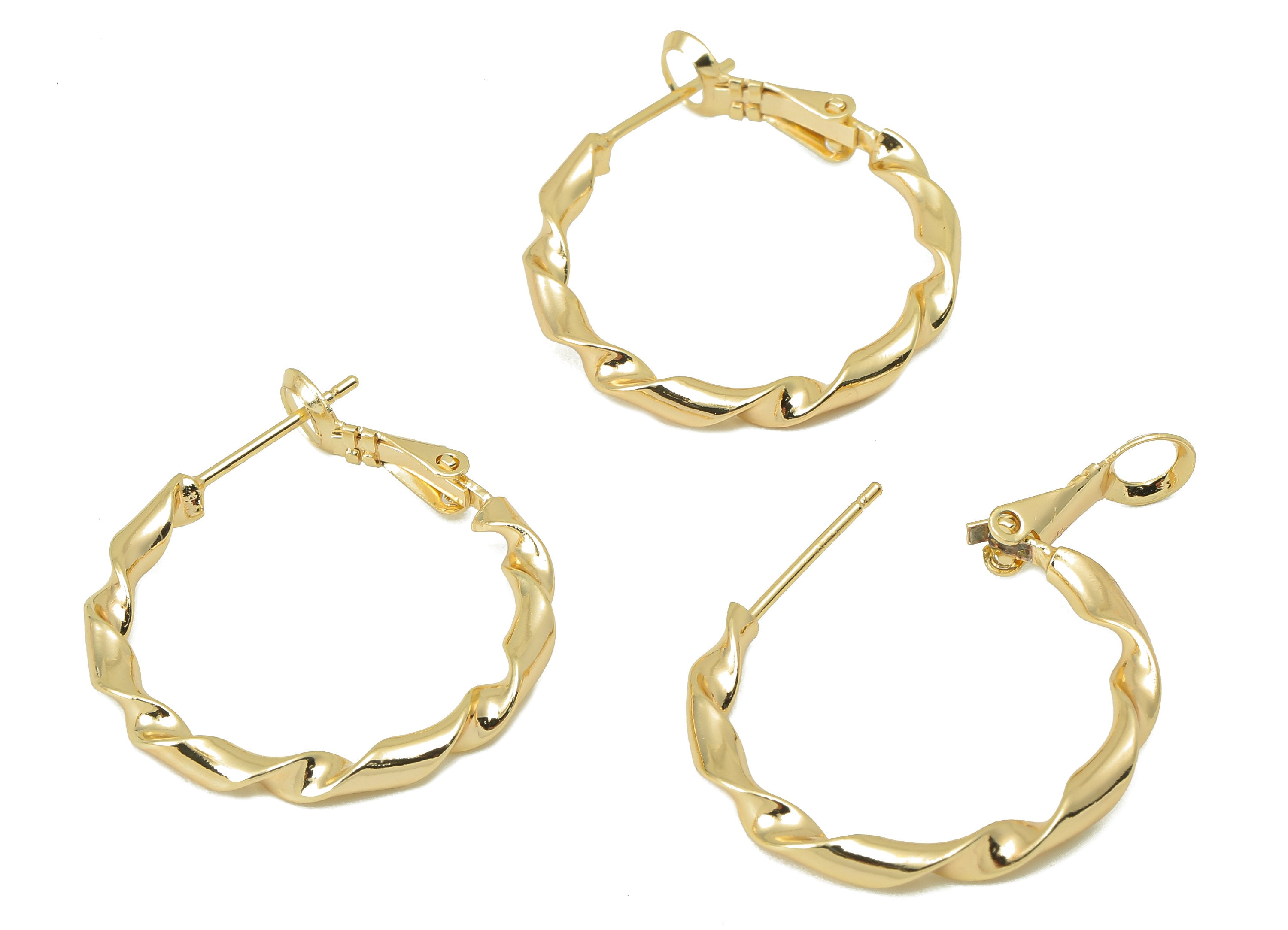 Brass Hoop Earring Clasp- Brass Round Twisted Hoop Earring- Gold Wavy Circle Hoop Earring - 18K Real Gold Plating-29.24x25.62x2.51mm-RGP5858 - DOMEDBAZAAR