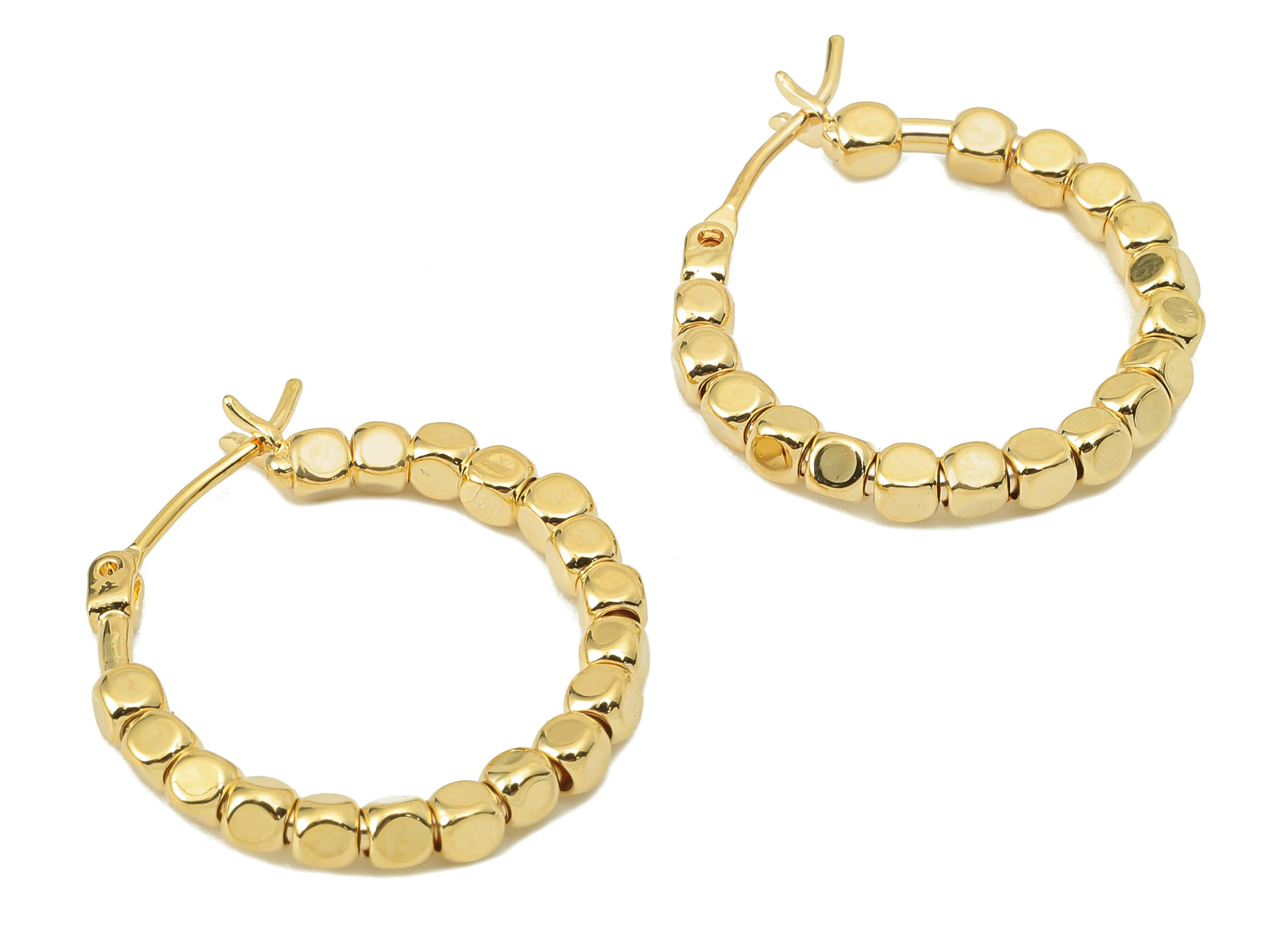 Brass Cube Hoop Earring Clasp - Brass Cube Beaded Earring Hoop - Circle Hoop Clasp Earring -18K Real Gold Plating-29.24x25.62x2.51mm-RGP5859 - DOMEDBAZAAR