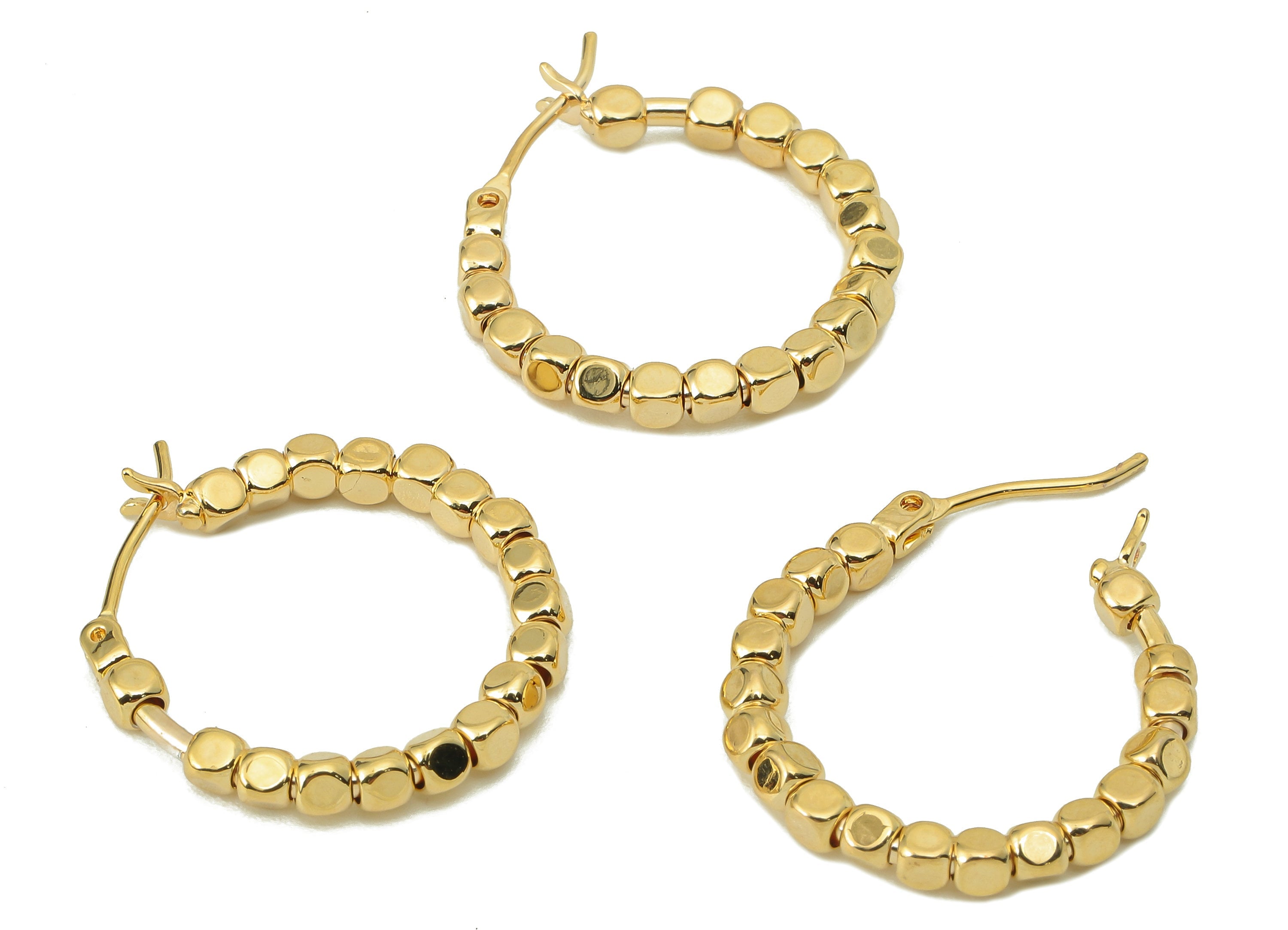 Brass Cube Hoop Earring Clasp - Brass Cube Beaded Earring Hoop - Circle Hoop Clasp Earring -18K Real Gold Plating-29.24x25.62x2.51mm-RGP5859 - DOMEDBAZAAR
