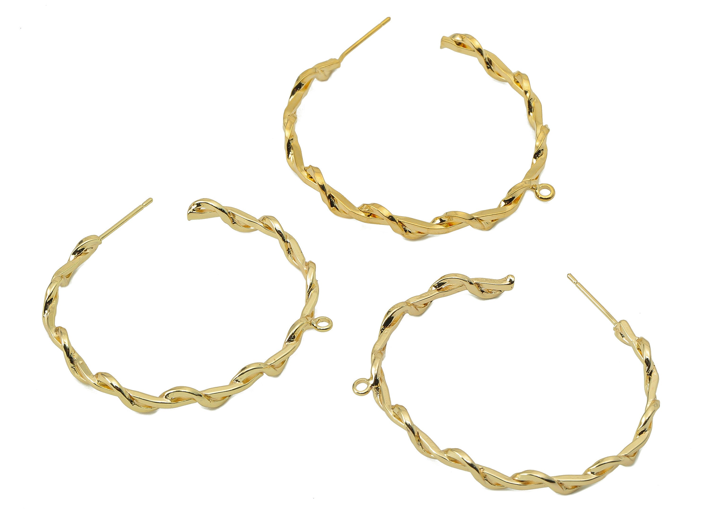 Brass C Hoop Stud Earring - Brass Round Twisted Hoop Earring With Loop - Wavy Earring Post-18K Real Gold Plating -37.83x38.78x1.85mm-RGP5864 - DOMEDBAZAAR