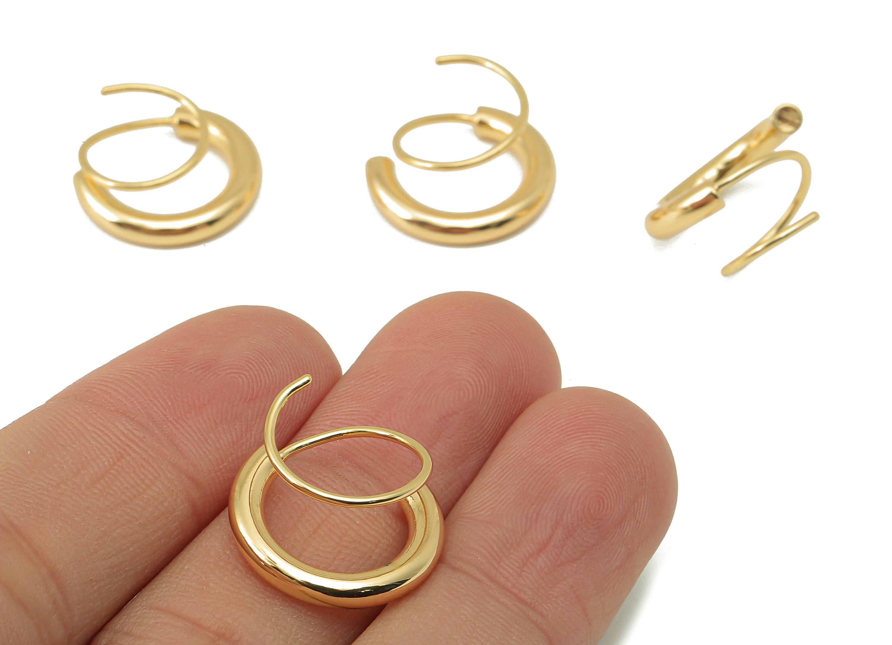 Brass C Hook Earring - Brass Round Earring and Spiral Wire Earring Hoop - 18K Real Gold Plating - 16.99x 8.62x2.99mm - RGP5865 - DOMEDBAZAAR