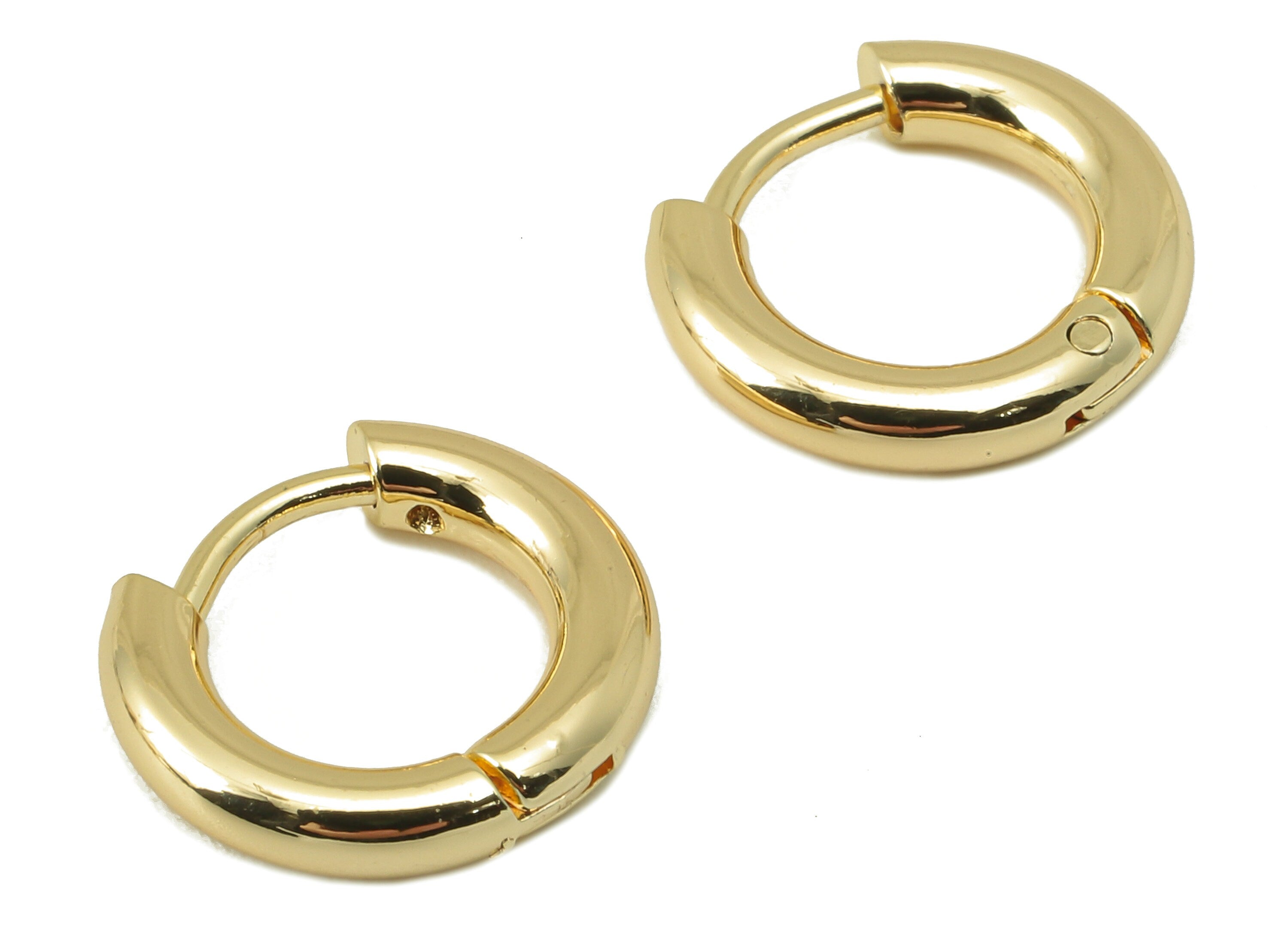 Brass Round Hoop Earring Clasp - Brass Circle Huggie Hoop Earring -Jewelry Supplies- 18K Real Gold Plating - 12.94x 11.83x 2.58mm - RGP5866 - DOMEDBAZAAR