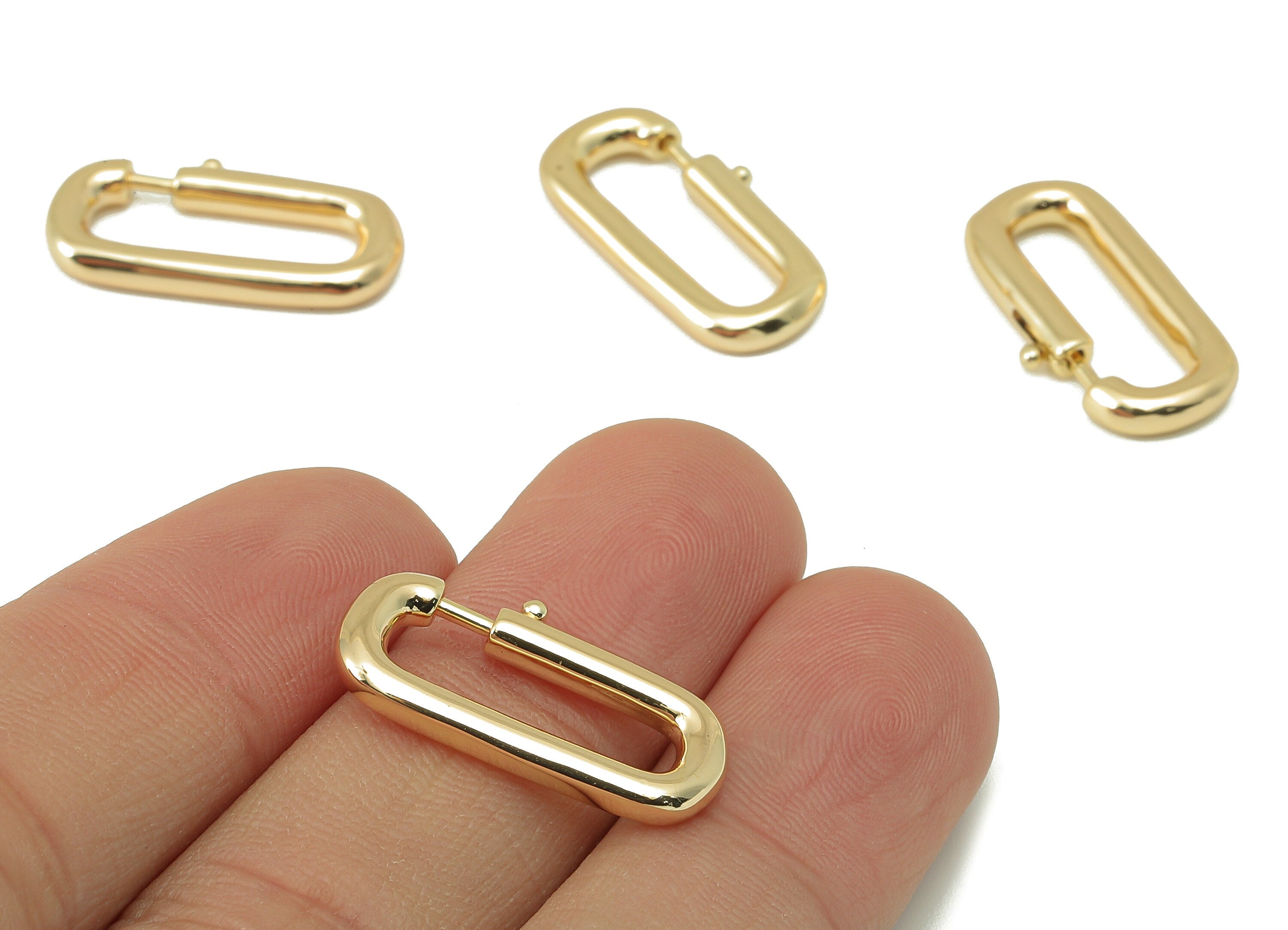 Brass Rectangle Hoop Earring - Brass Huggie Hoop Oval Rectangle Clasp Hoop-Rectangle Connector-18K Real Gold Plating-23.28x12.02x3mm-RGP5867 - DOMEDBAZAAR