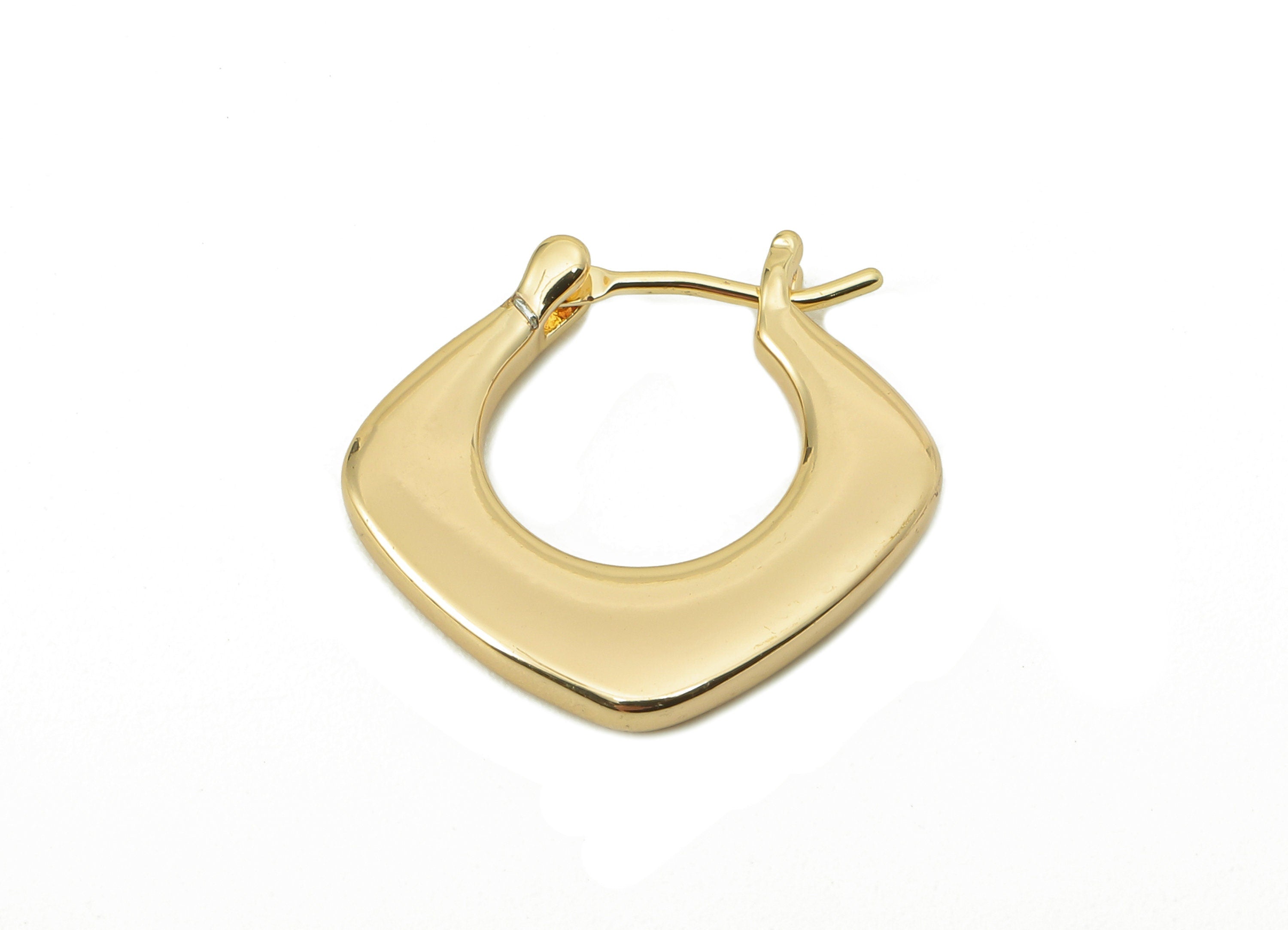 Brass Round Hoop Huggie - Brass Square Hoop Earrings-Chunky Wide Shiny Circle Hoop Earrings- 18K Real Gold Plating-20.01x 20x 2.96mm-RGP5868 - DOMEDBAZAAR