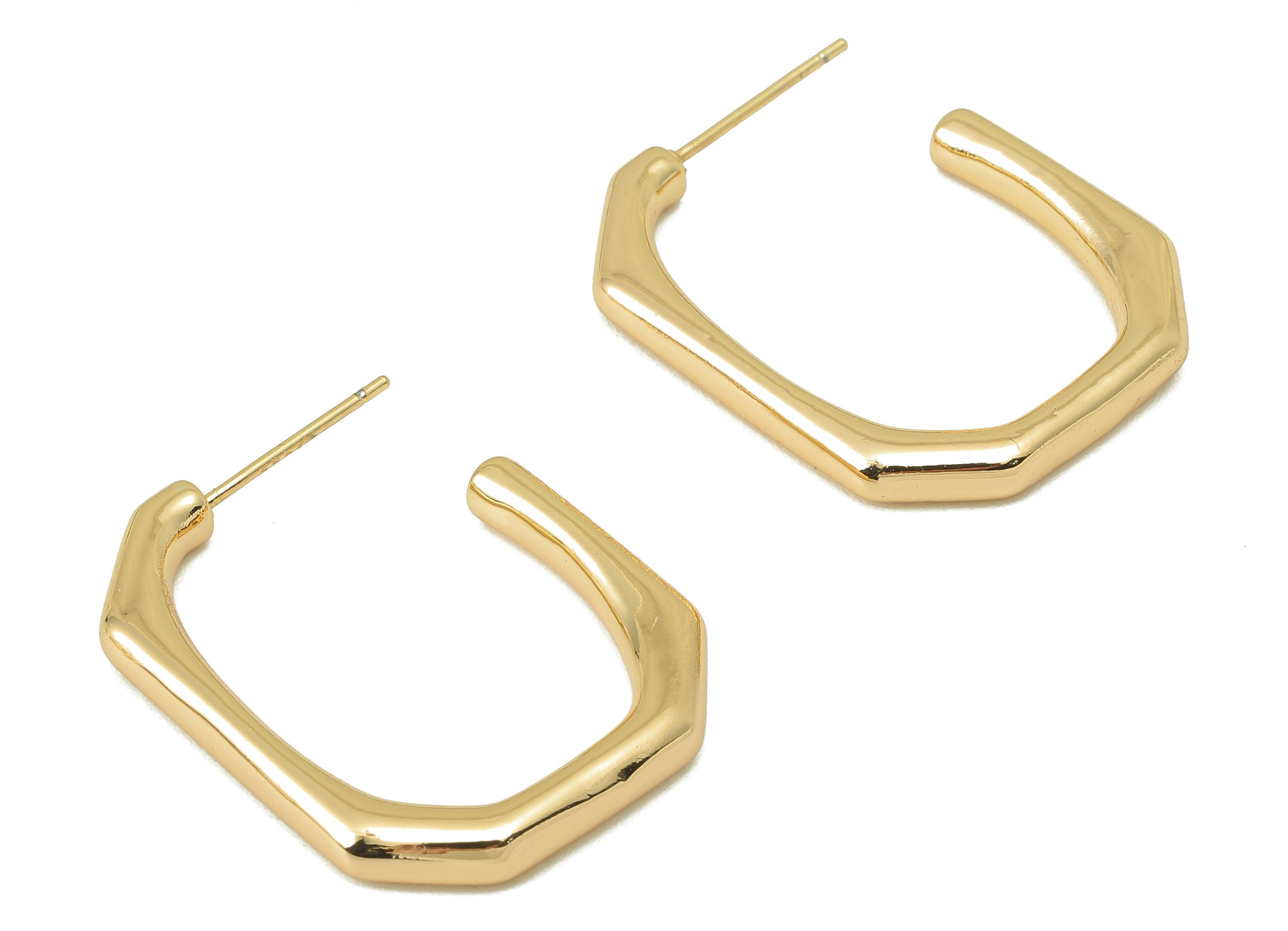 Brass Rectangle Hoop Post - Brass Open Rectangle Hoop Earring -Oval Rectangle Hoop Earrings-18K Real Gold Plating-28.73x21.71x3.05mm-RGP5869 - DOMEDBAZAAR