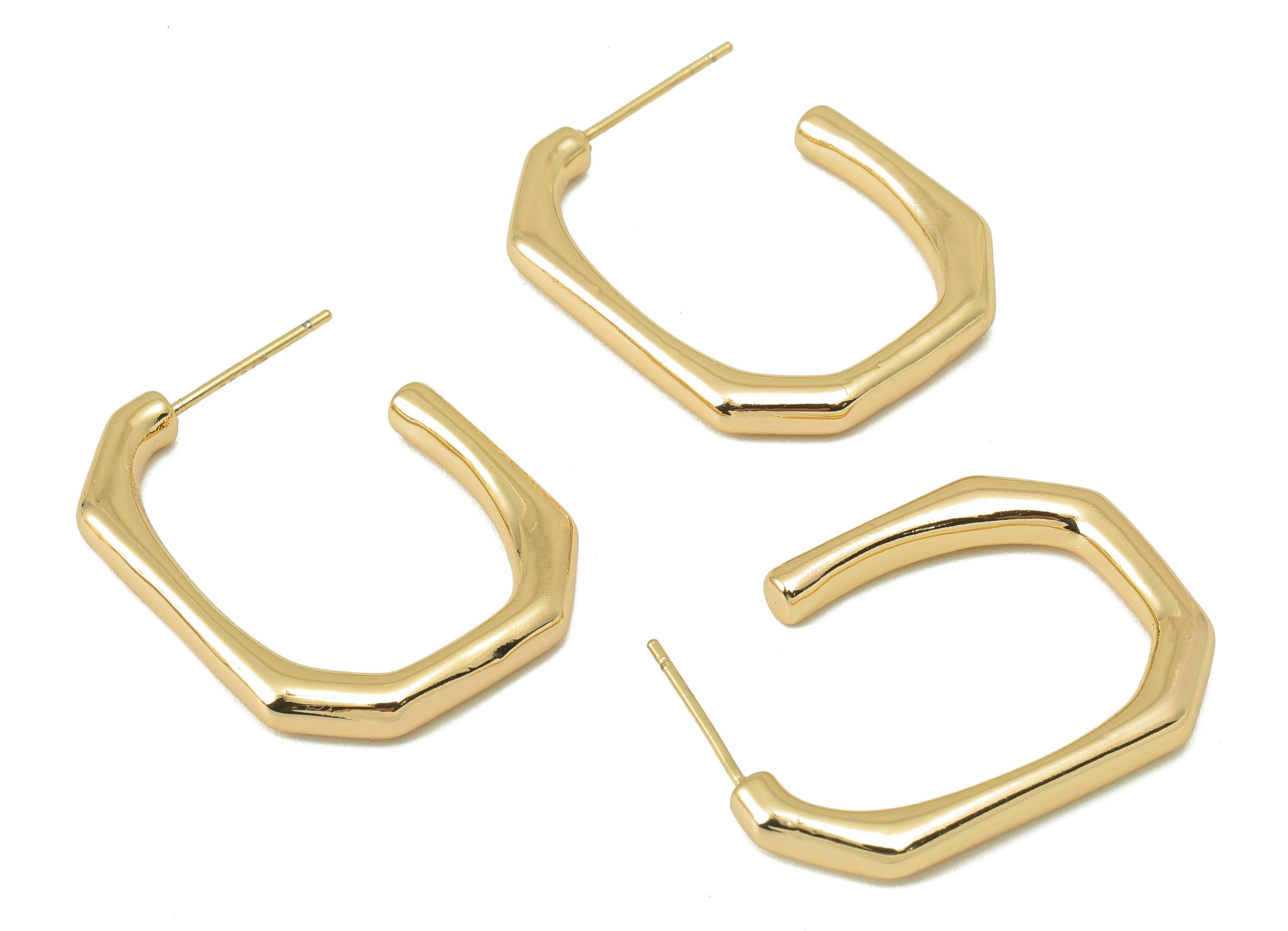 Brass Rectangle Hoop Post - Brass Open Rectangle Hoop Earring -Oval Rectangle Hoop Earrings-18K Real Gold Plating-28.73x21.71x3.05mm-RGP5869 - DOMEDBAZAAR