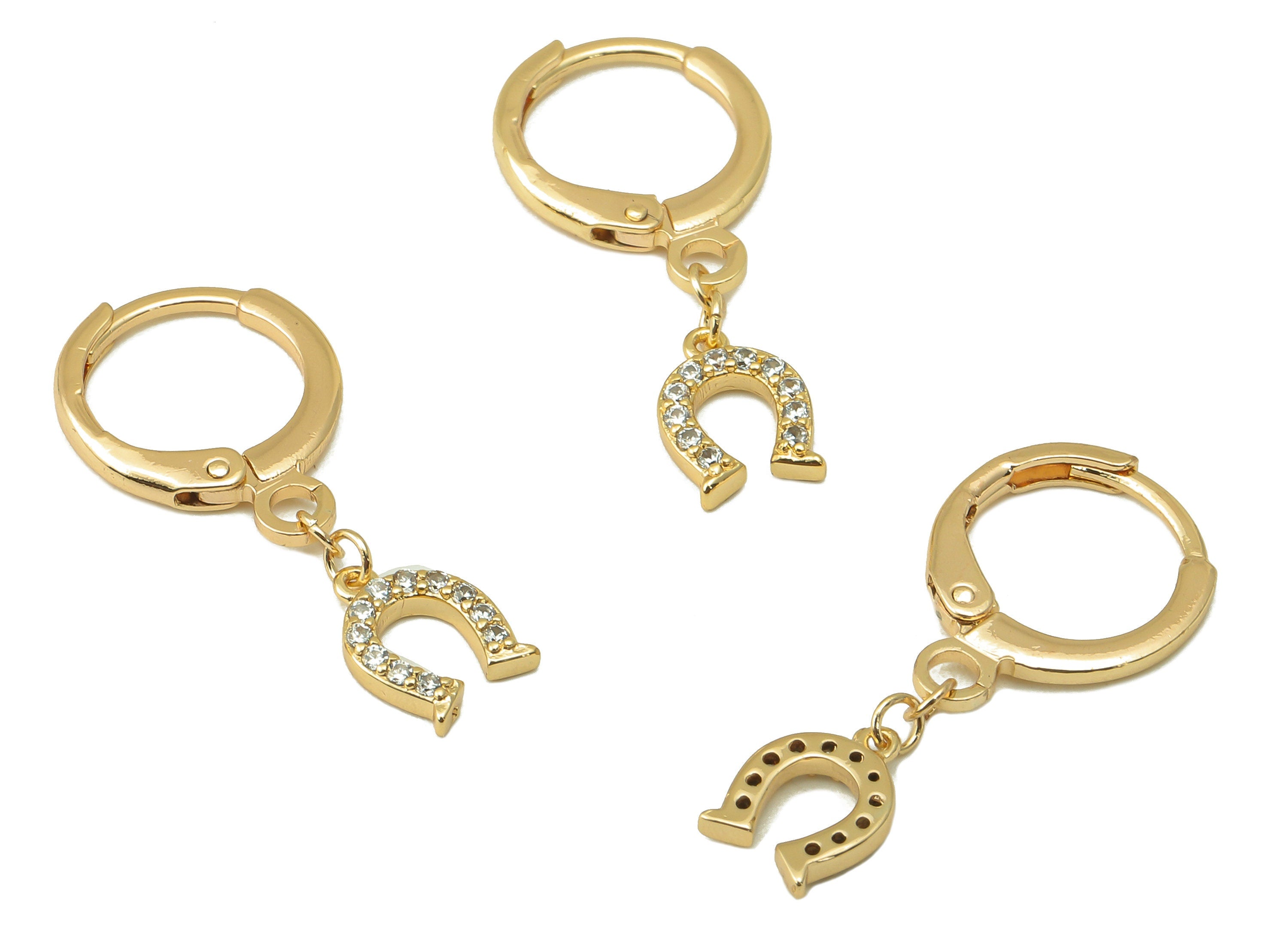 Brass Clasp Earring - Brass CZ U Lever back Earring Huggie - Cubic Zirconia Magnet Hoop- 18K Real Gold Plating - 24.76x 11x 1.56mm - RGP6066 - DOMEDBAZAAR