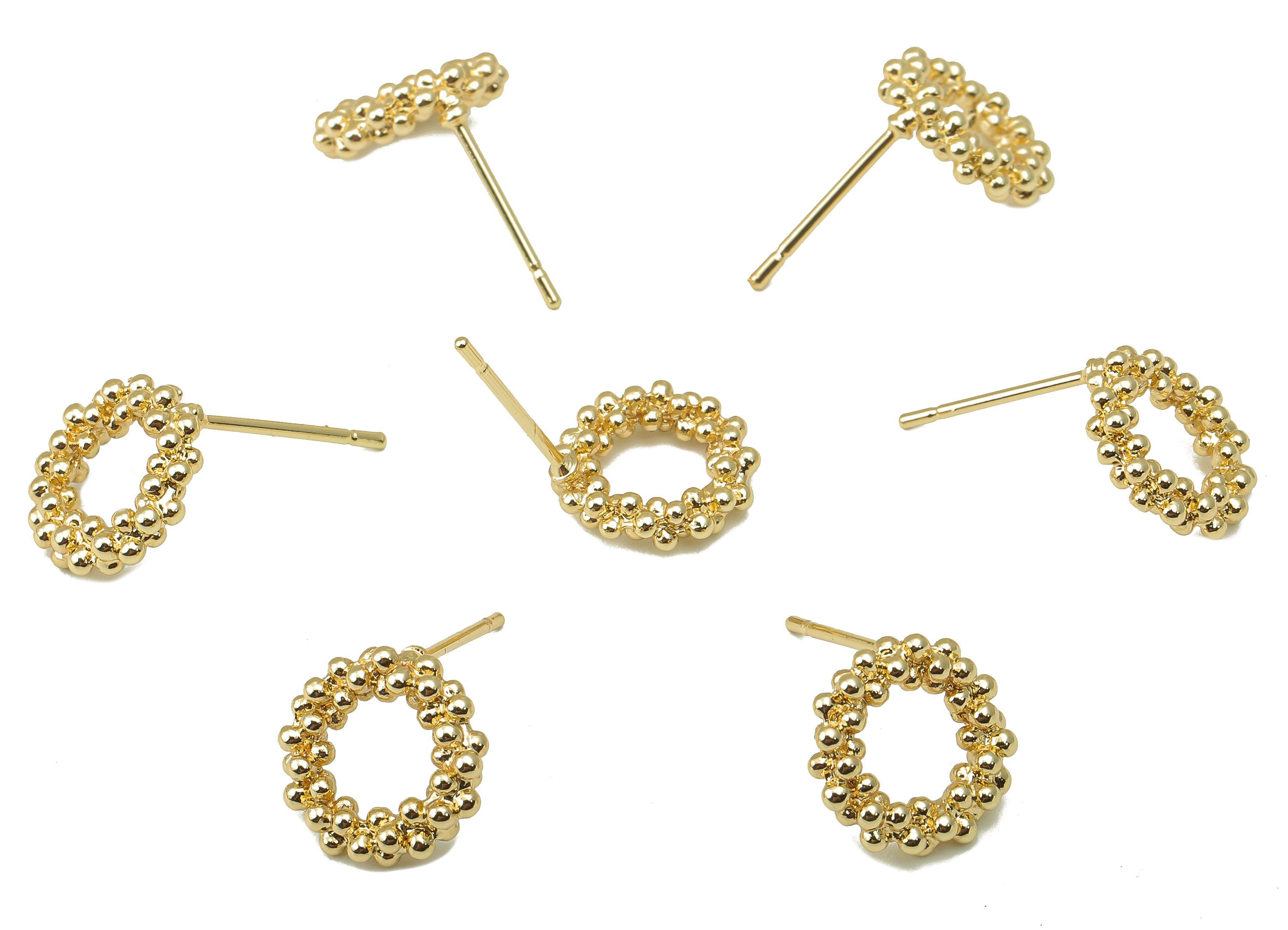 Brass Garland Stud - Circle Decoration Earring Post - Bubbles Ring - Balls Ring-18K Real Gold Plated -11.1x 11.1x2.88mm- RGP5918G - DOMEDBAZAAR