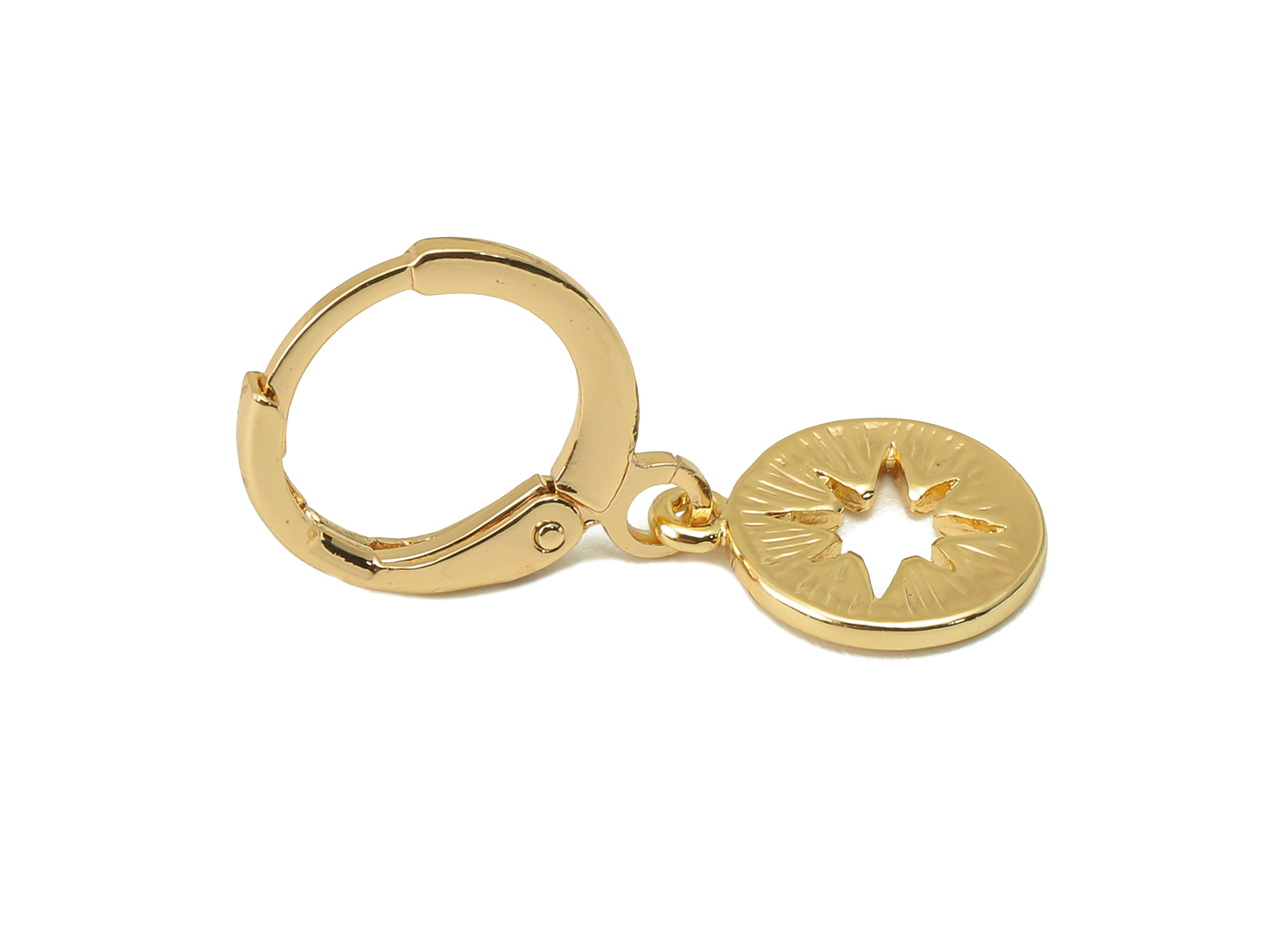 Brass Clasp Earring - North Star Lever back Earring Huggie - Hollow Star Hoop- 18K Real Gold Plating -25x11x1mm - RGP6070 - DOMEDBAZAAR