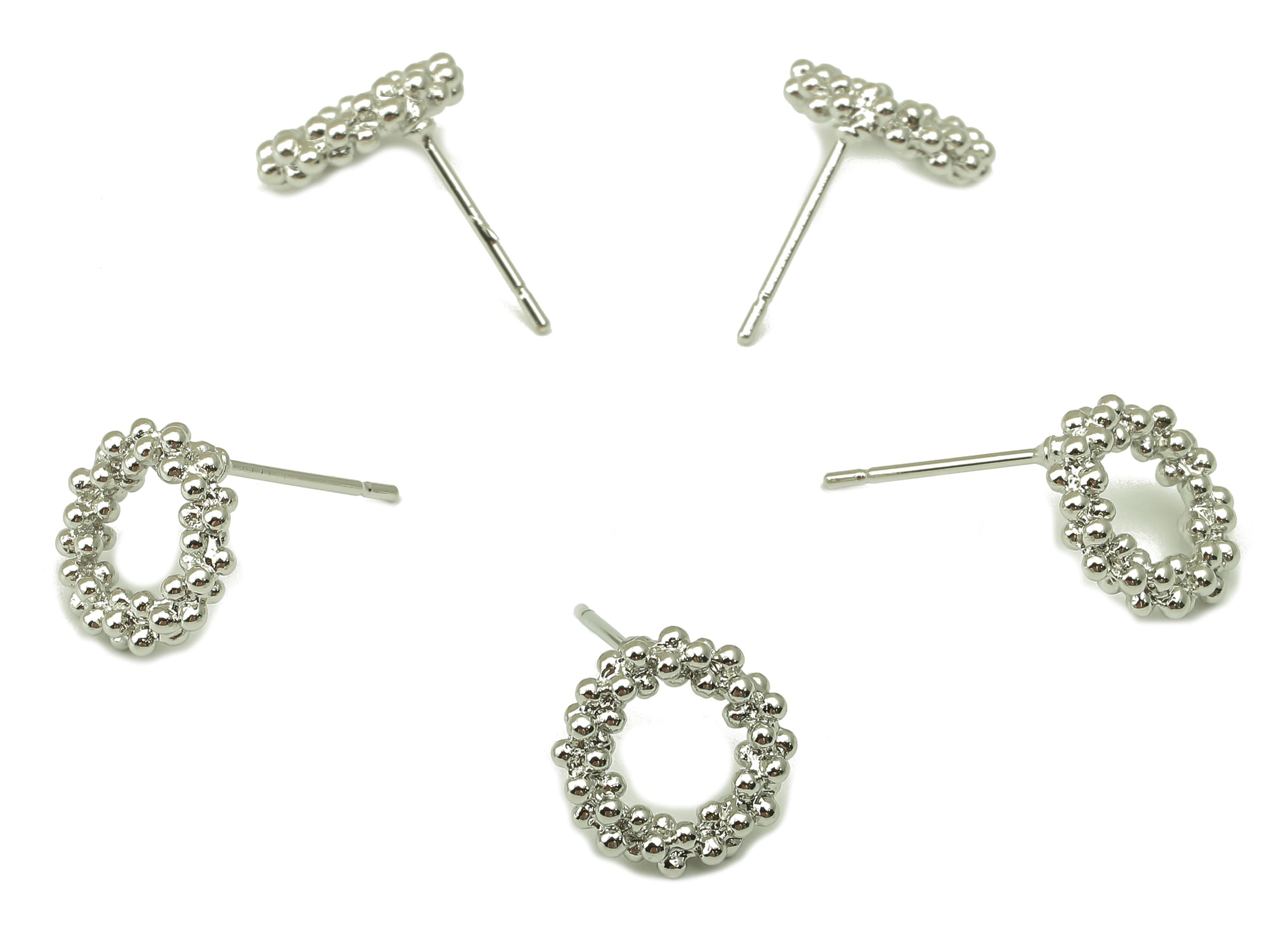 Silver Garland Stud - Circle Decoration Earring Post - Bubbles Ring-Balls Ring- 18K Real White Gold Plated -11x 11x3mm- RGP5918S - DOMEDBAZAAR
