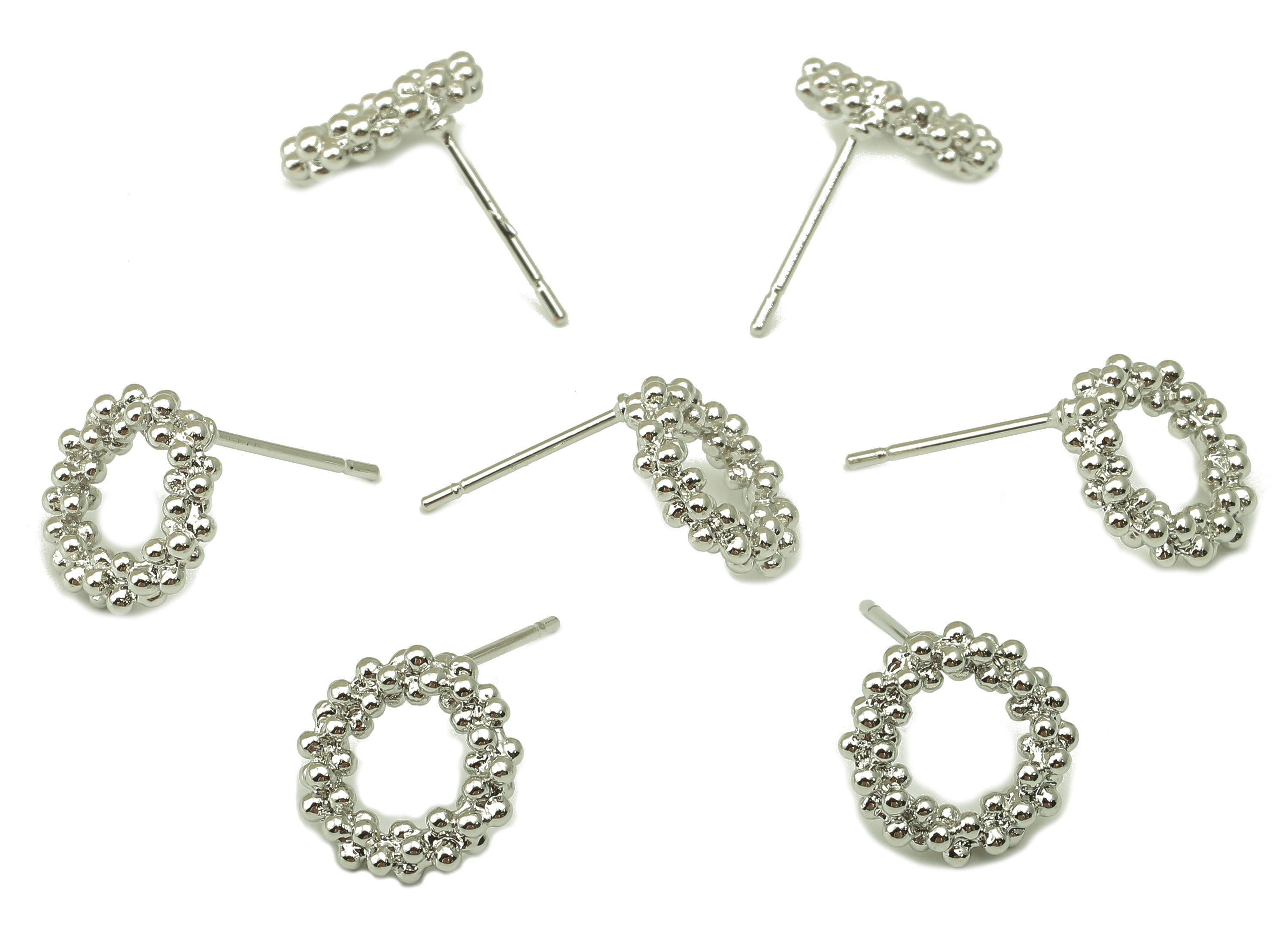 Silver Garland Stud - Circle Decoration Earring Post - Bubbles Ring-Balls Ring- 18K Real White Gold Plated -11x 11x3mm- RGP5918S - DOMEDBAZAAR