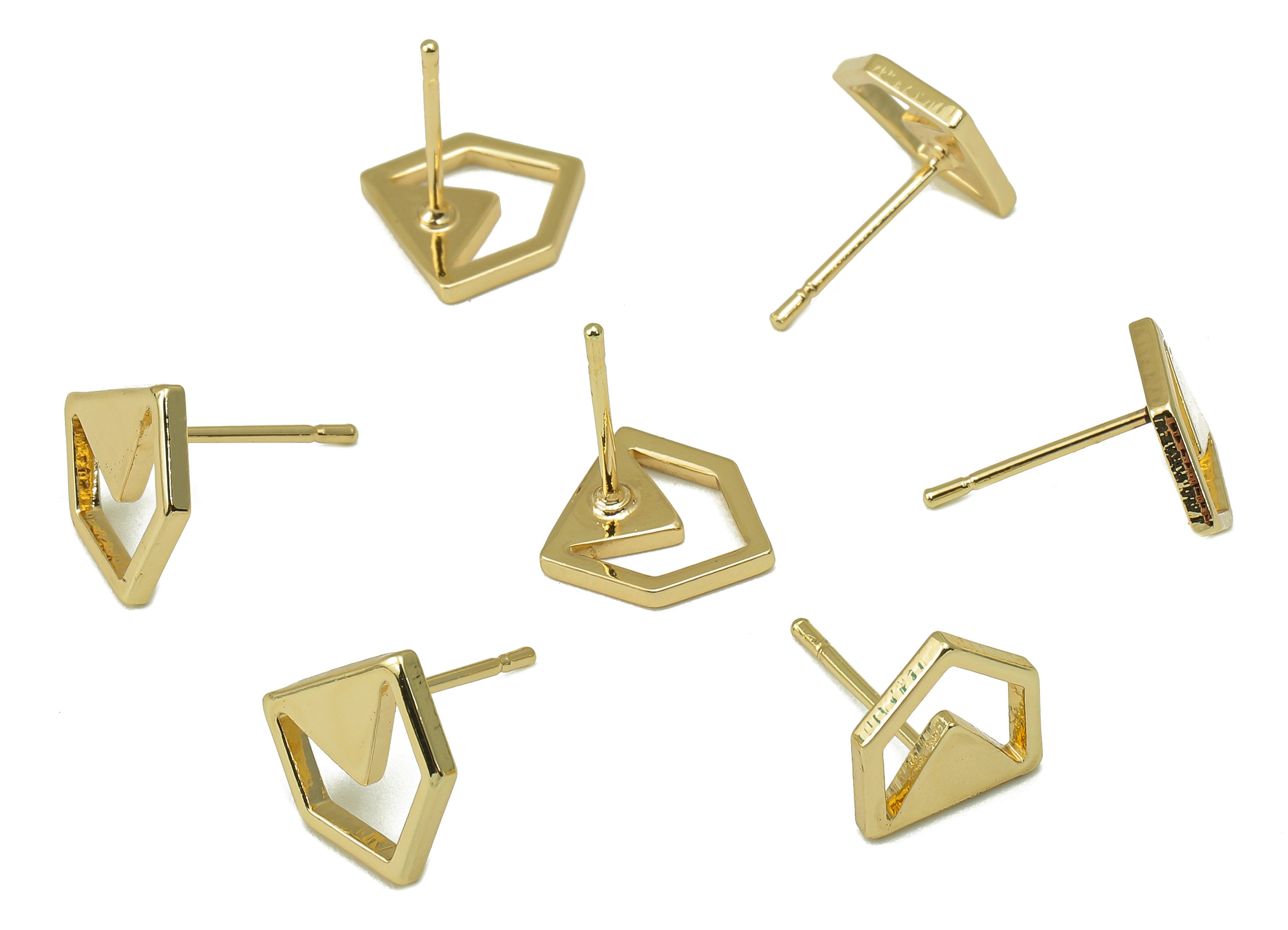 Brass Pentagon Stud Earring - Mini House Earring Post - Hollow Triangle Earring - 18K Real Gold Plated - 10x9.2x1.3mm- RGP5920G - DOMEDBAZAAR