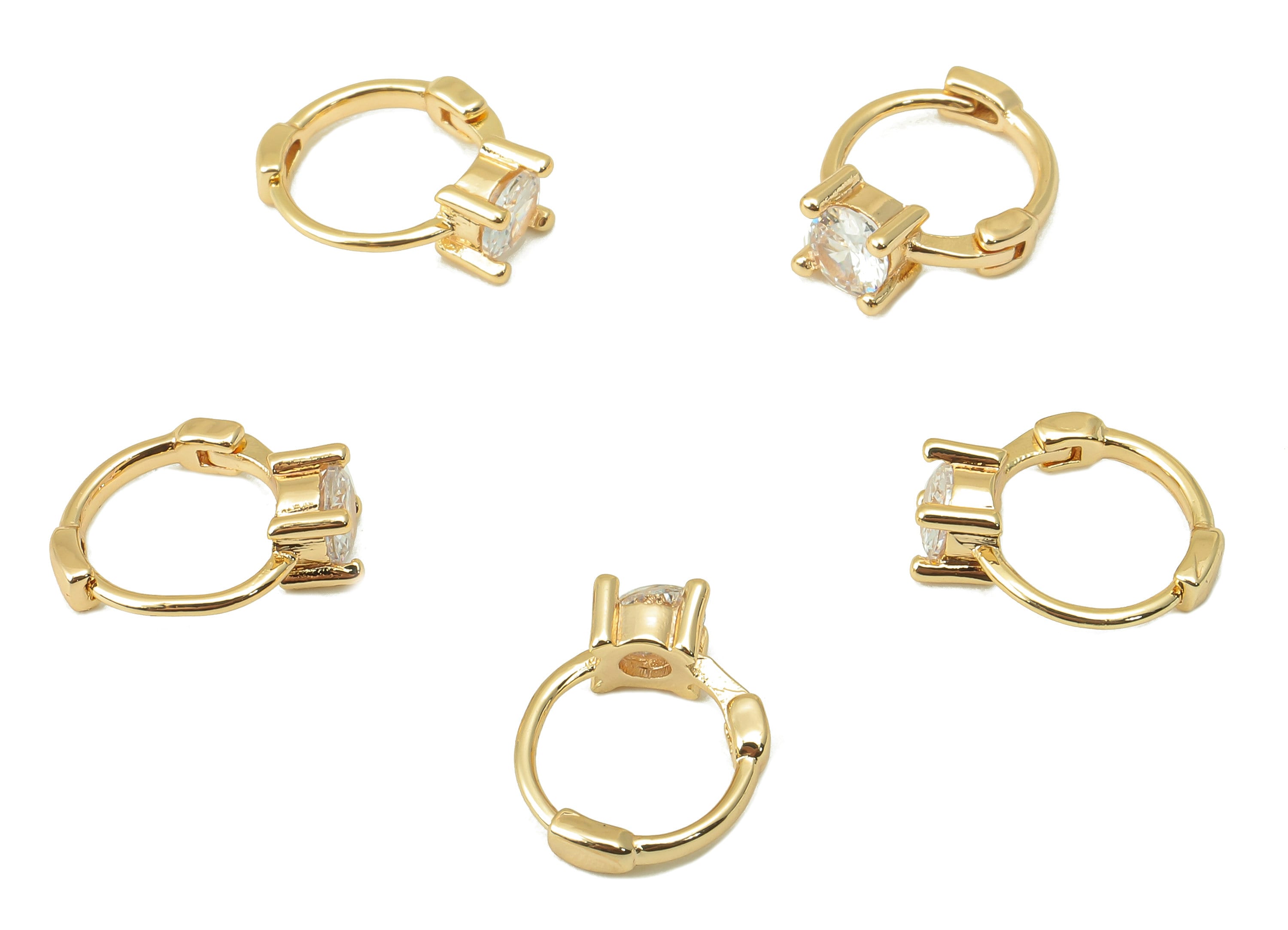 Brass Ring Hoop Earring Clasp - Huggie Hoop Earring -Zirconia Solitaire Ring Clasp Hoop Earring- 18K Real Gold Plating-13x10x2.7mm - RGP6076 - DOMEDBAZAAR