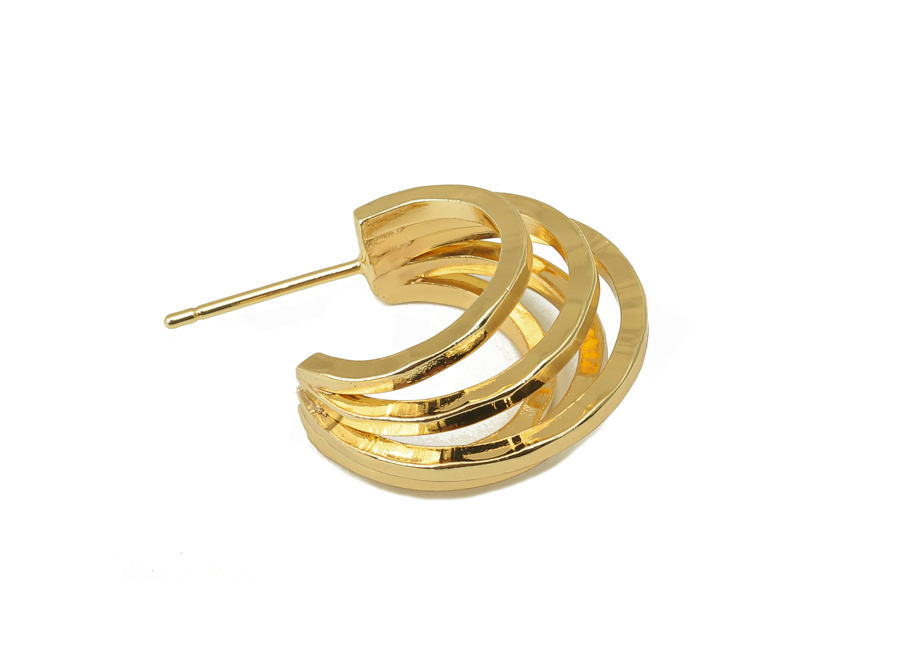 Brass C Hoop Stud Earring - Brass Round Earring Stud - C Open Hoop Earring Post - 18K Real Gold Plating -26x 18.98x 2.08mm - RGP6079 - DOMEDBAZAAR
