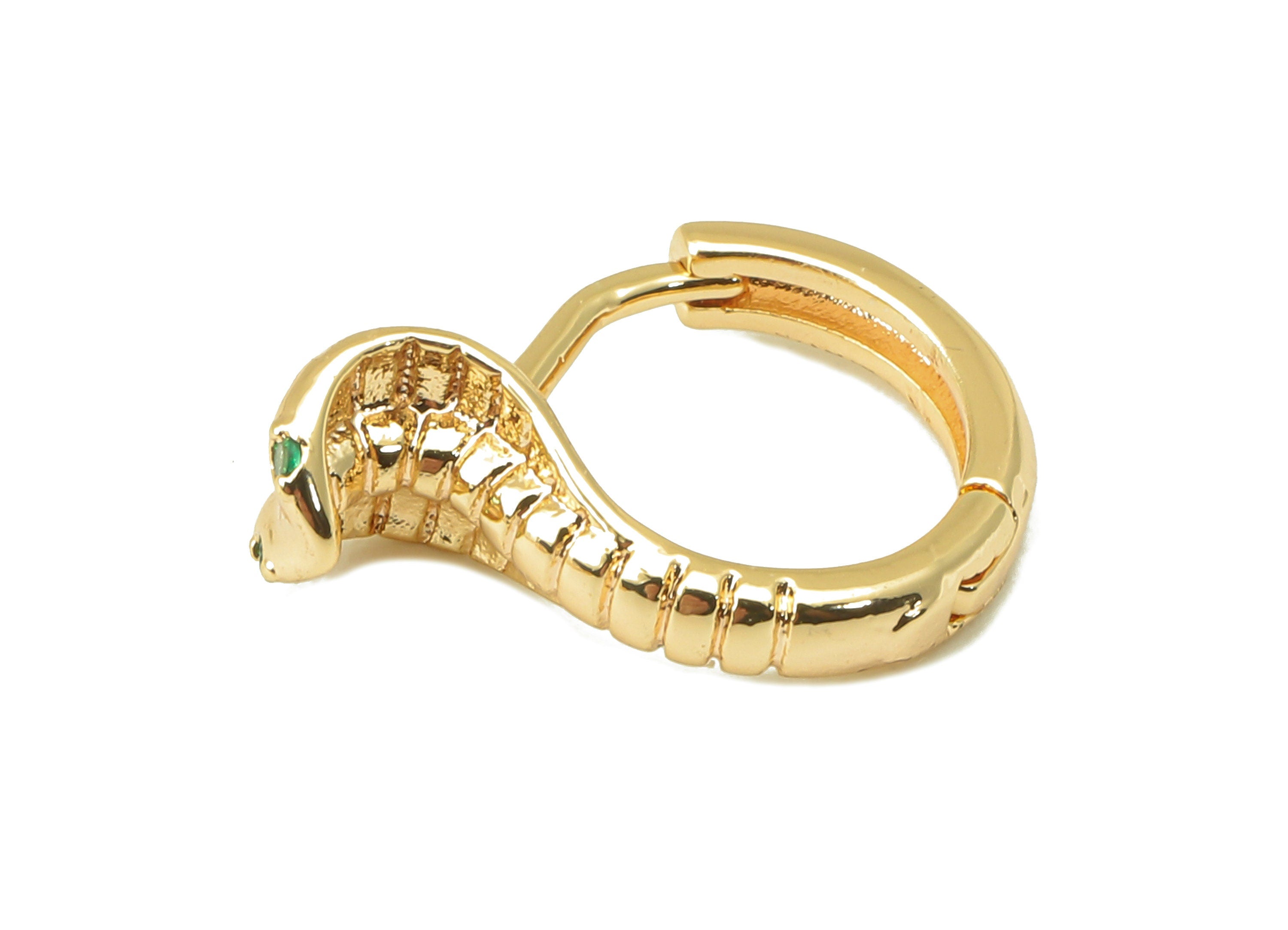 Brass Round Snake Hoop Cobra - Dainty Snake Circle Huggies with Open Ring - Zircon Hoop Earring- 18K Real Gold Plating -16x 12x1mm - RGP6088 - DOMEDBAZAAR