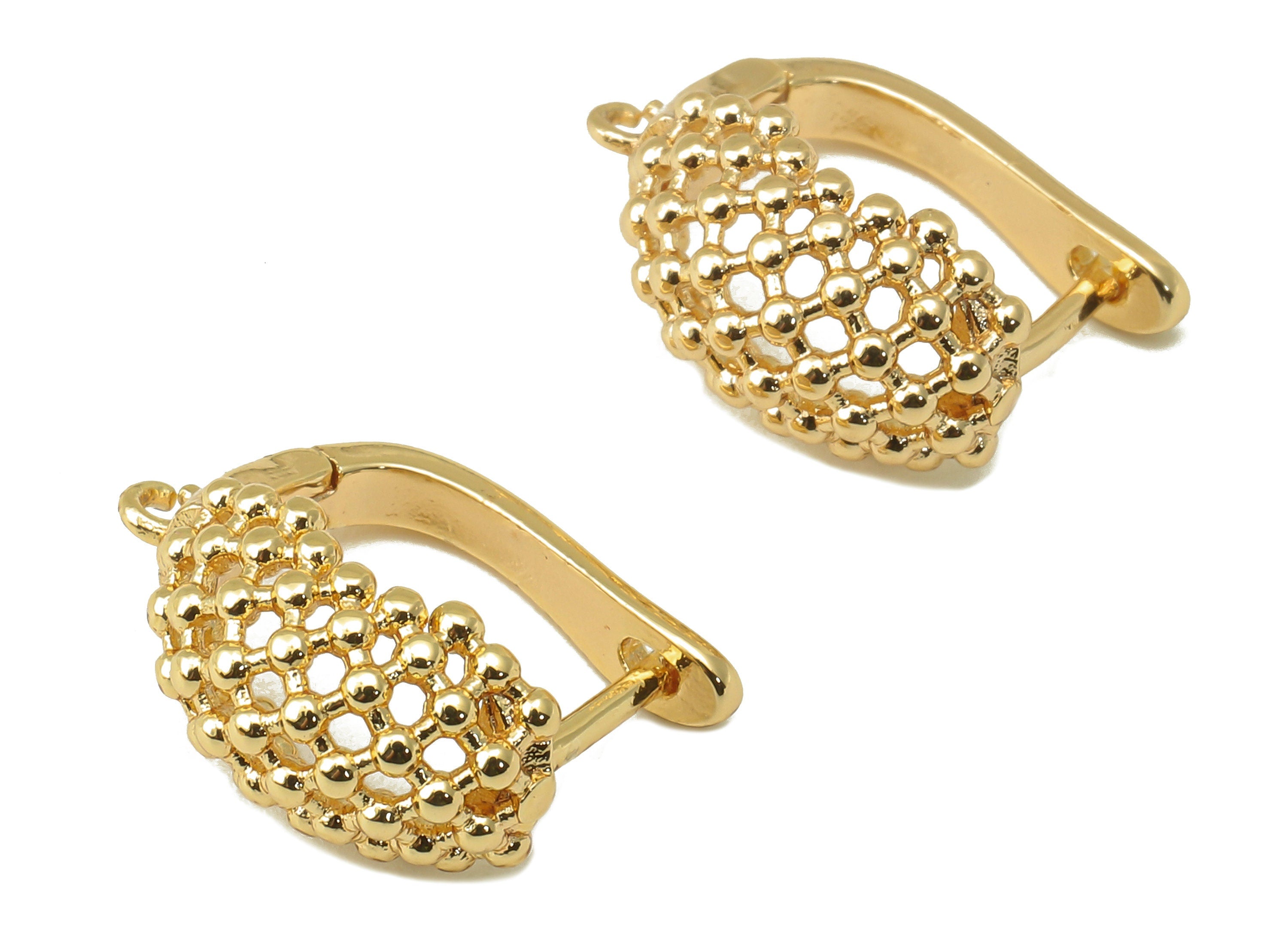 Brass Hole Loop Earring - Hollow Clasp Hoop Earring -Huggie Hoop Earring-Mesh Earring Clasp- 18K Real Gold Plating -17x14.5x1.94mm - RGP6078 - DOMEDBAZAAR