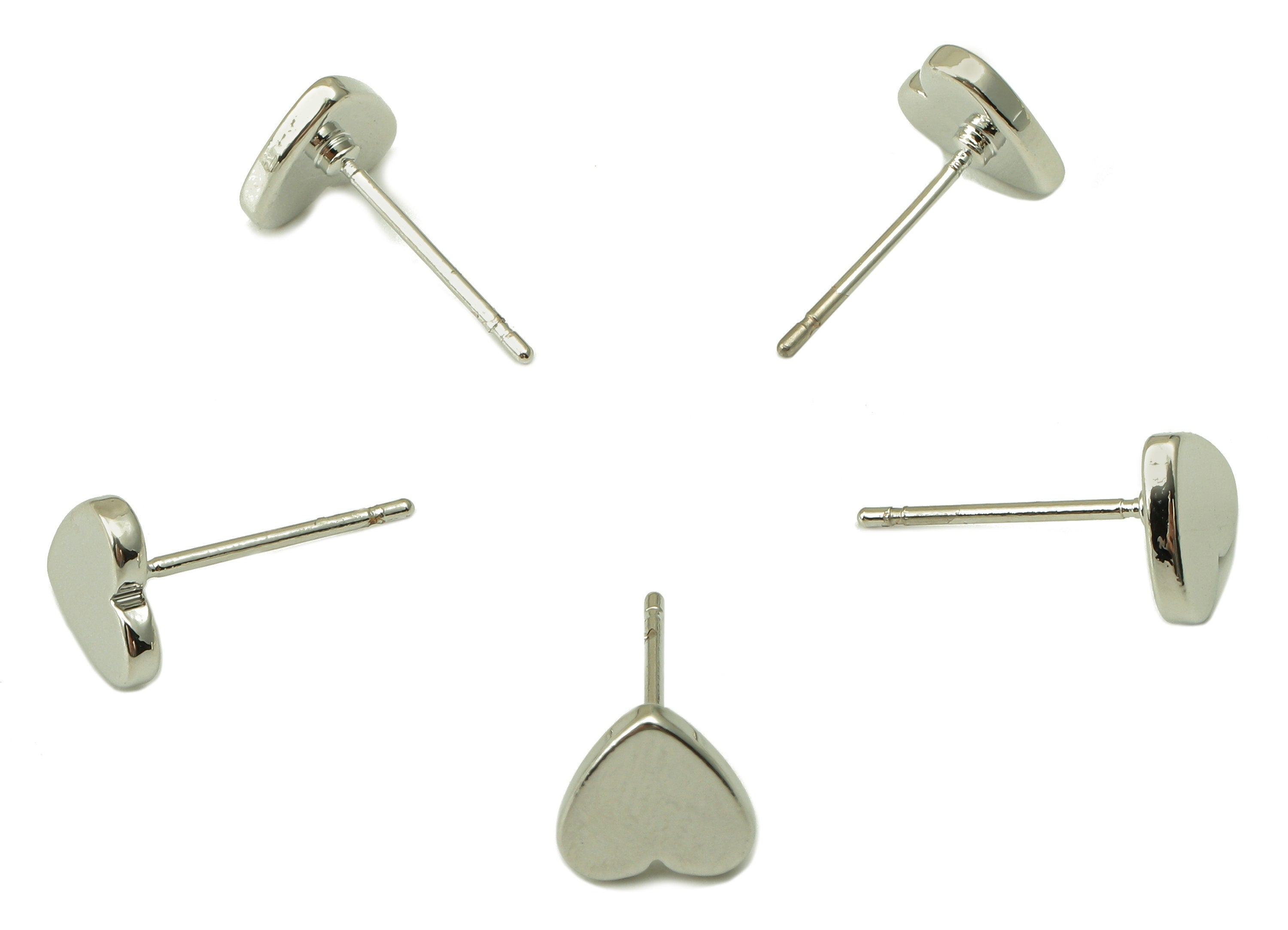 Silver Mini Love Heart Stud - Smooth Silvery Cute Heart Post - Cubic Heart Stud Earring - 18K Real White Gold Plated - 8x8x1.5mm- RGP5921S - DOMEDBAZAAR