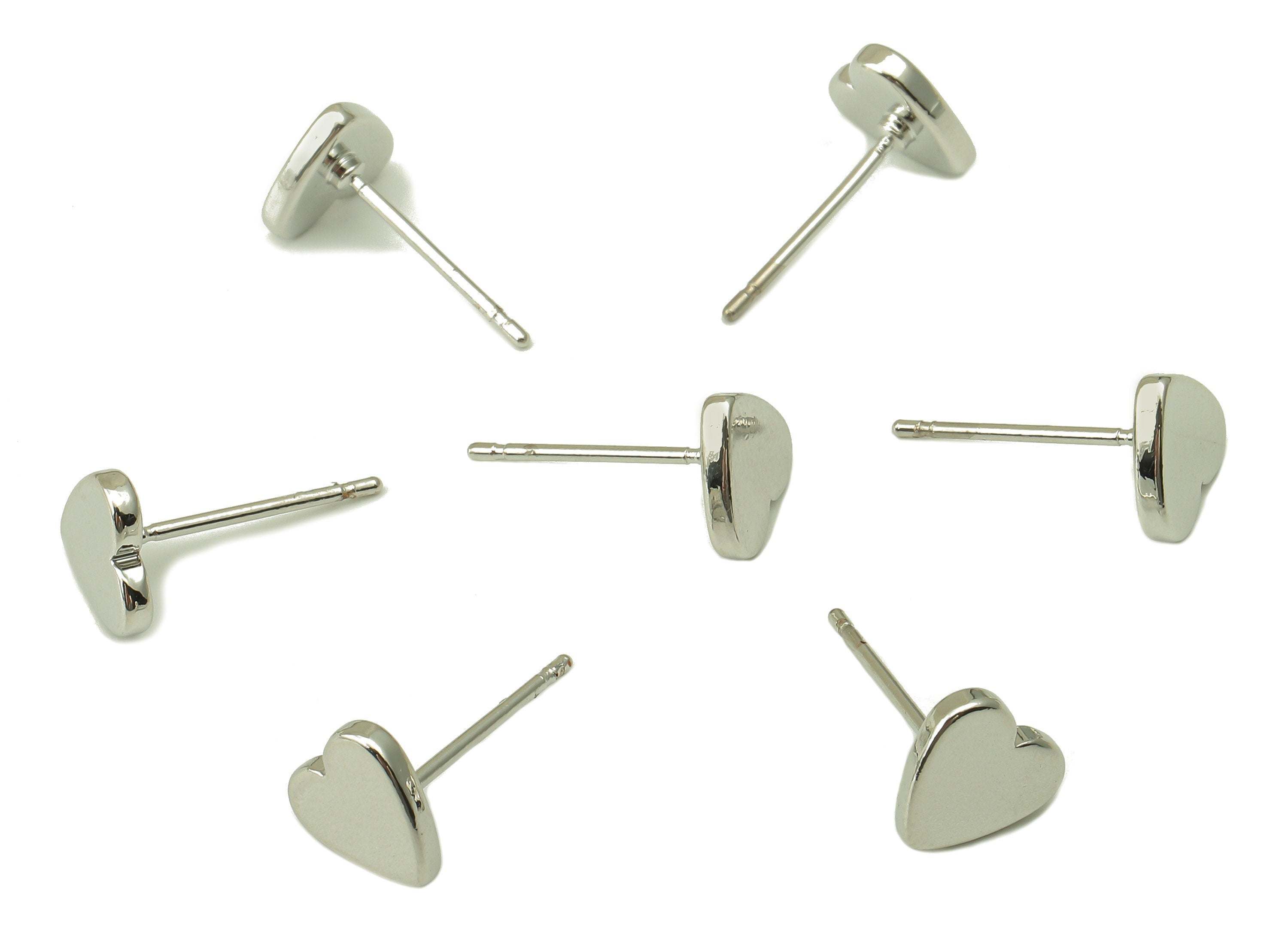 Silver Mini Love Heart Stud - Smooth Silvery Cute Heart Post - Cubic Heart Stud Earring - 18K Real White Gold Plated - 8x8x1.5mm- RGP5921S - DOMEDBAZAAR