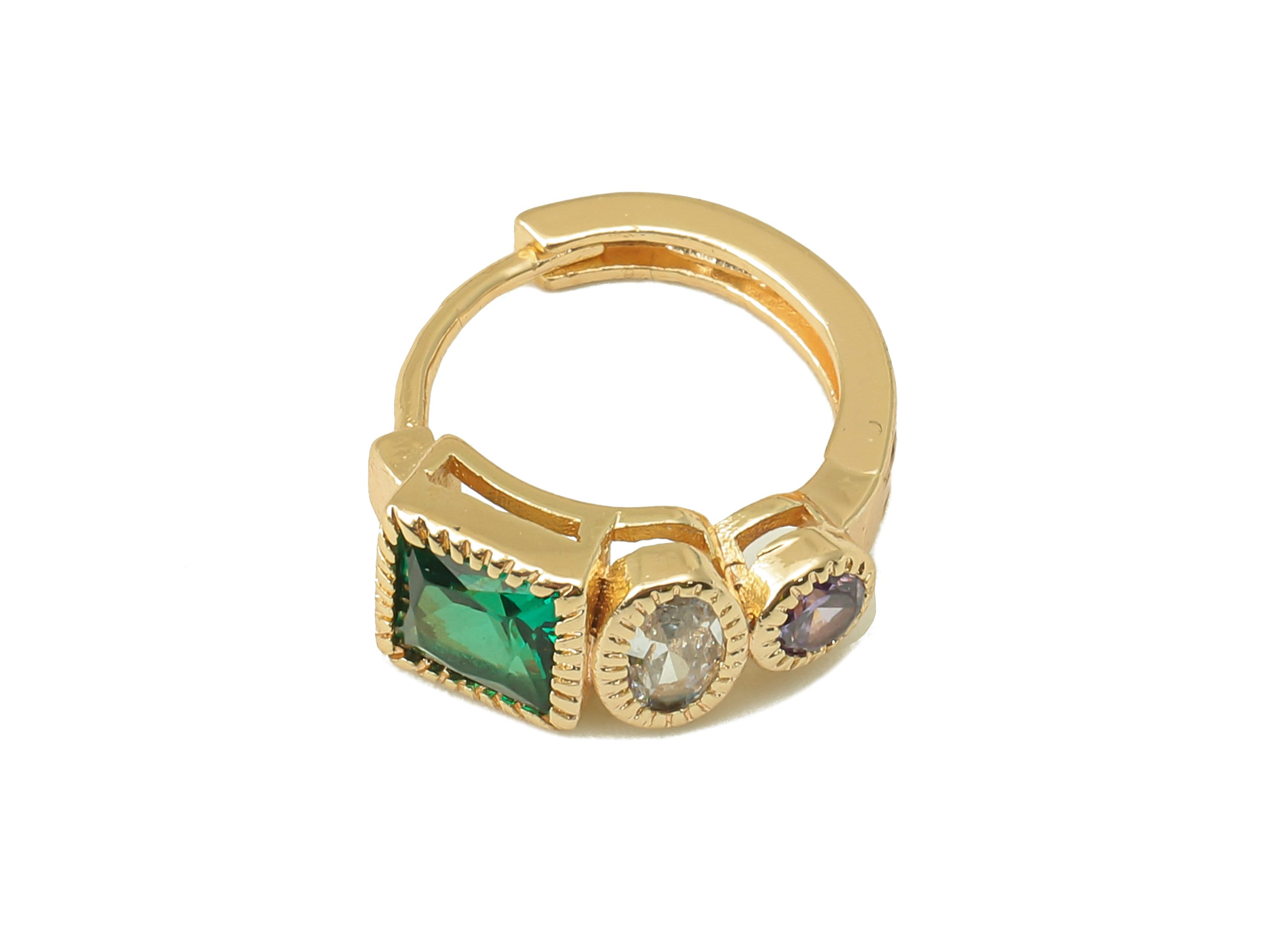Brass Green Princess Clasp Hoop Earring -CZ Clasp Hoop Earring - Zirconia Clasp Hoop- 18K Real Gold Plating -16.41x 14.2x 3.51mm - RGP6092 - DOMEDBAZAAR