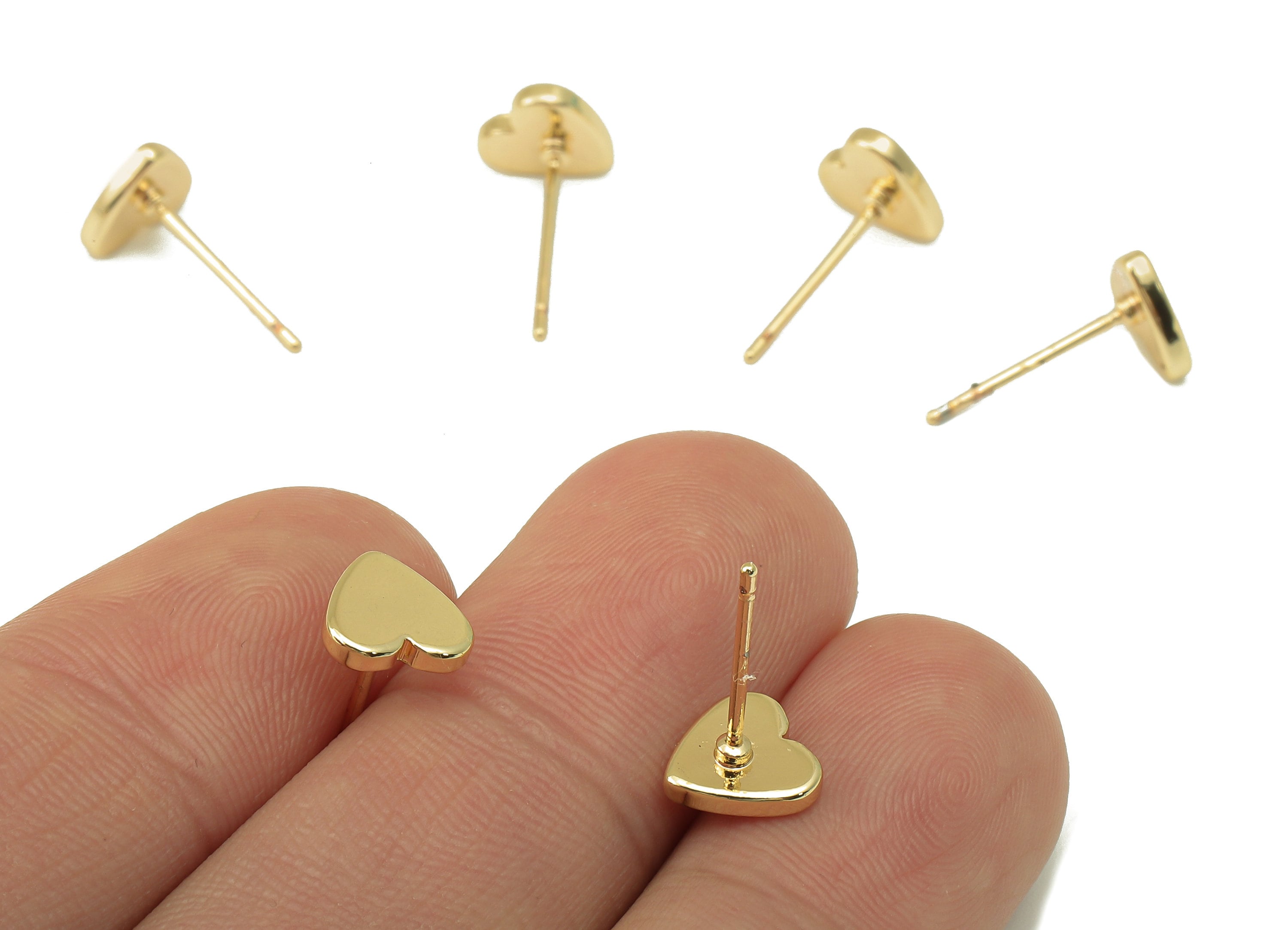 Brass Love Heart Stud - Smooth Gold Cute Heart Post - Cubic Heart Stud Earring - 18K Real Gold Plated - 8x8x1.5mm- RGP5921G - DOMEDBAZAAR