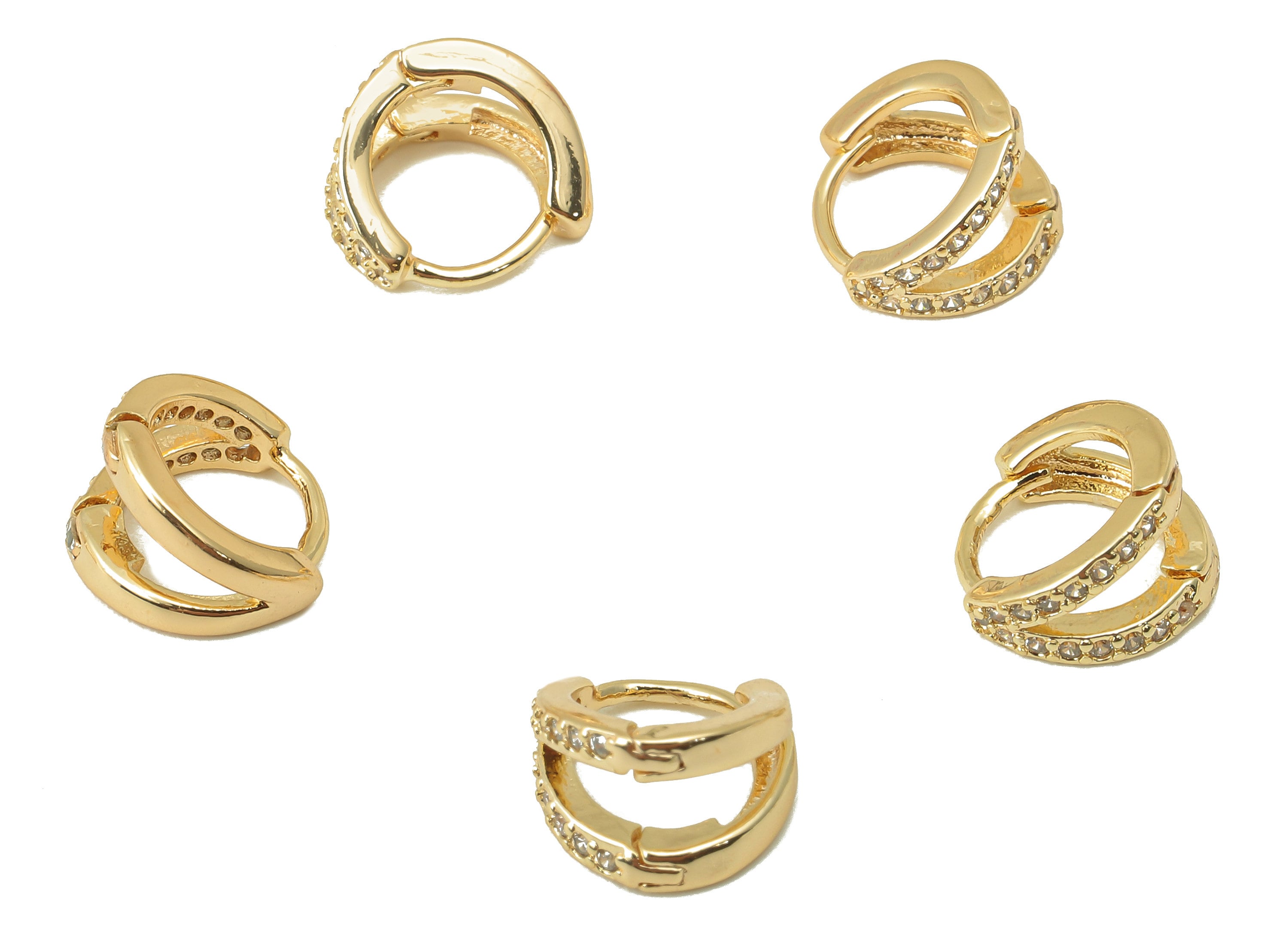 Brass Mini Round Earring Clasp - Cubic Zirconia CZ Hoop Clasp - Tiny Huggie Earring Clasp - 18K Real Gold Plating -9x 8.7x 1.64mm - RGP6105 - DOMEDBAZAAR
