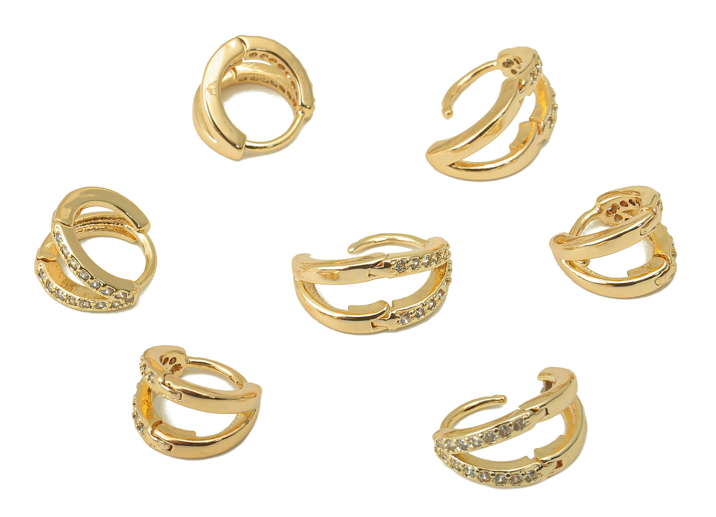 Brass Mini Round Earring Clasp - Cubic Zirconia CZ Hoop Clasp - Tiny Huggie Earring Clasp - 18K Real Gold Plating -9x 8.7x 1.64mm - RGP6105 - DOMEDBAZAAR