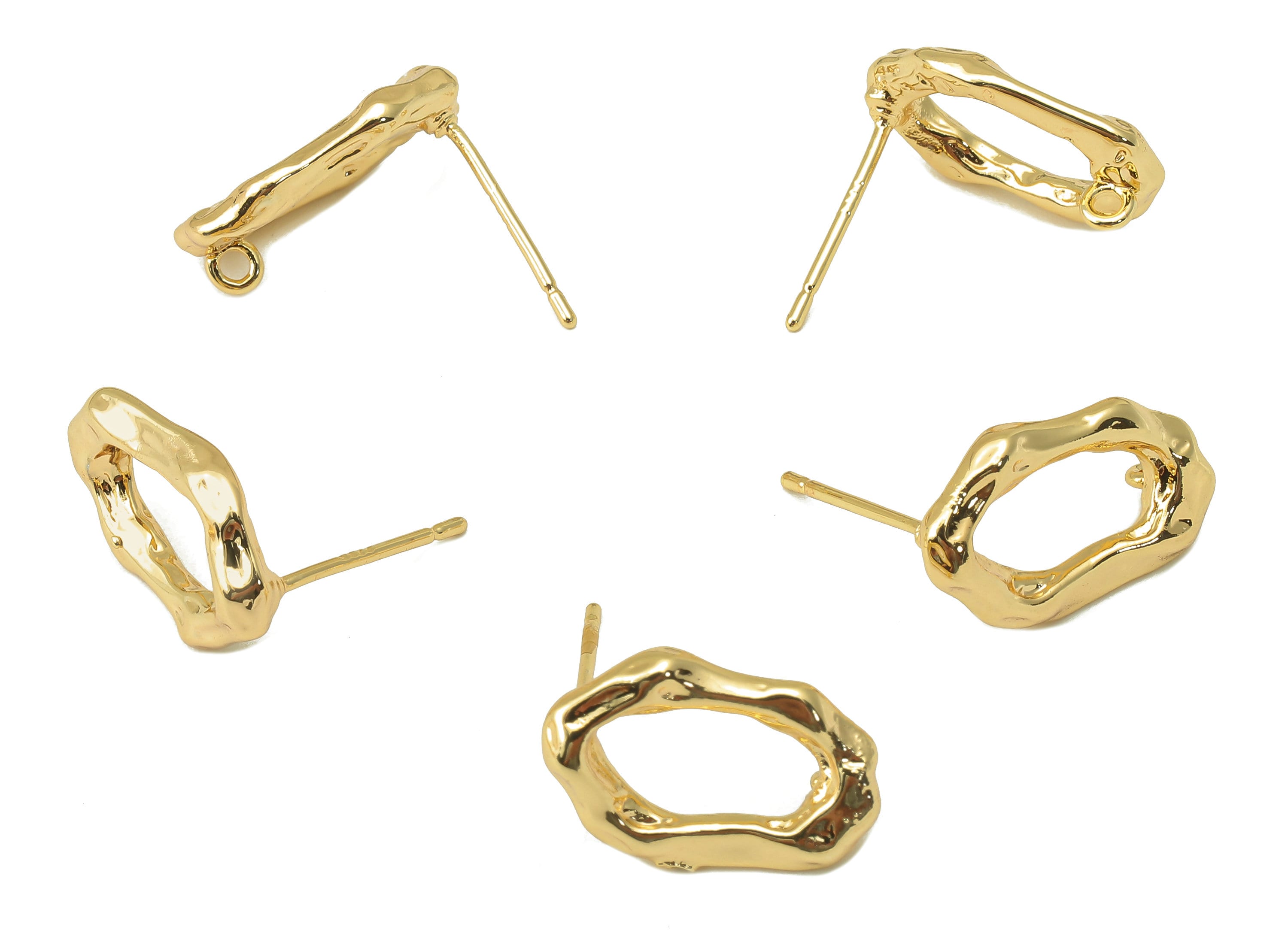 Brass Irregular Stud Earring - Brass Textured Earring Post - Gold Geometry Earring Post - 18K Real Gold Plating -15.85x 10x 2.31mm - RGP6111 - DOMEDBAZAAR