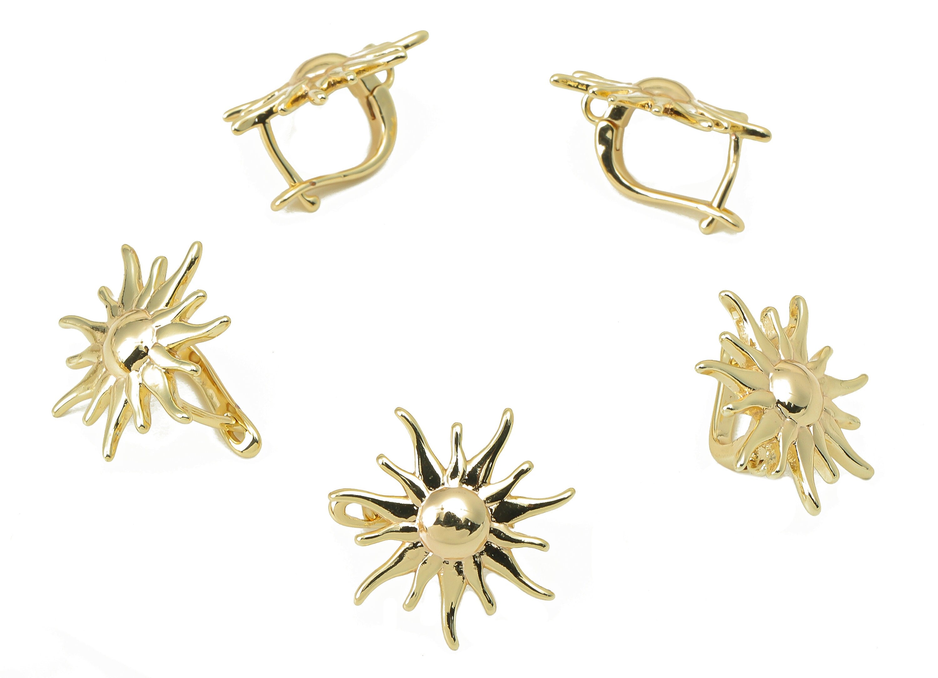 Brass Sun Hole Earring - Brass Clasp Earring With Loop - Gold Sun Shine Hoop Earrings-18K Real Gold Plating-18.33x 9.43x 2.07mm-RGP5872 - DOMEDBAZAAR