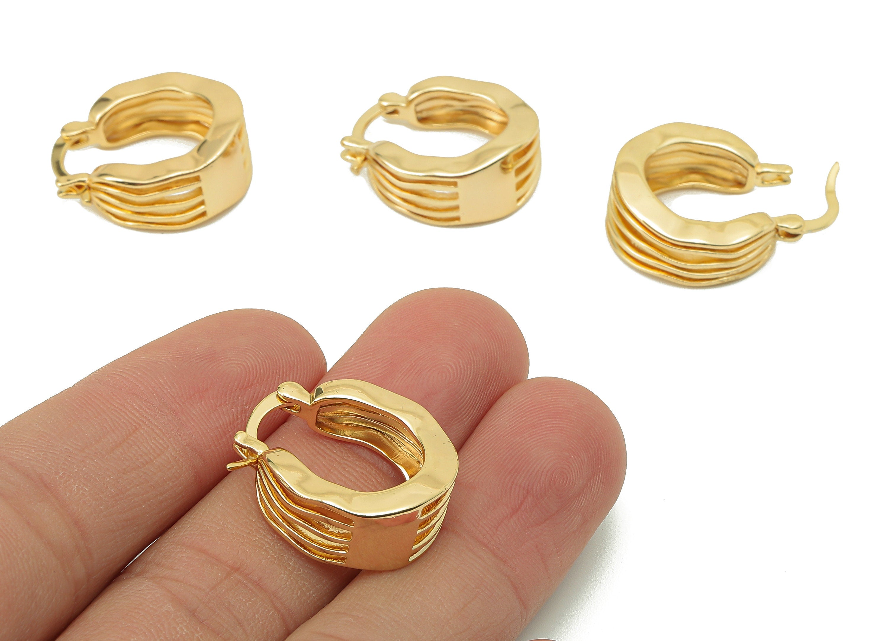 Brass Wavy Hole Earring Charm - Brass Thick Sun Earring Clasp - Gold Hollow Hoop Earrings-18K Real Gold Plating-22.36x 20.08x3.64mm-RGP5873 - DOMEDBAZAAR