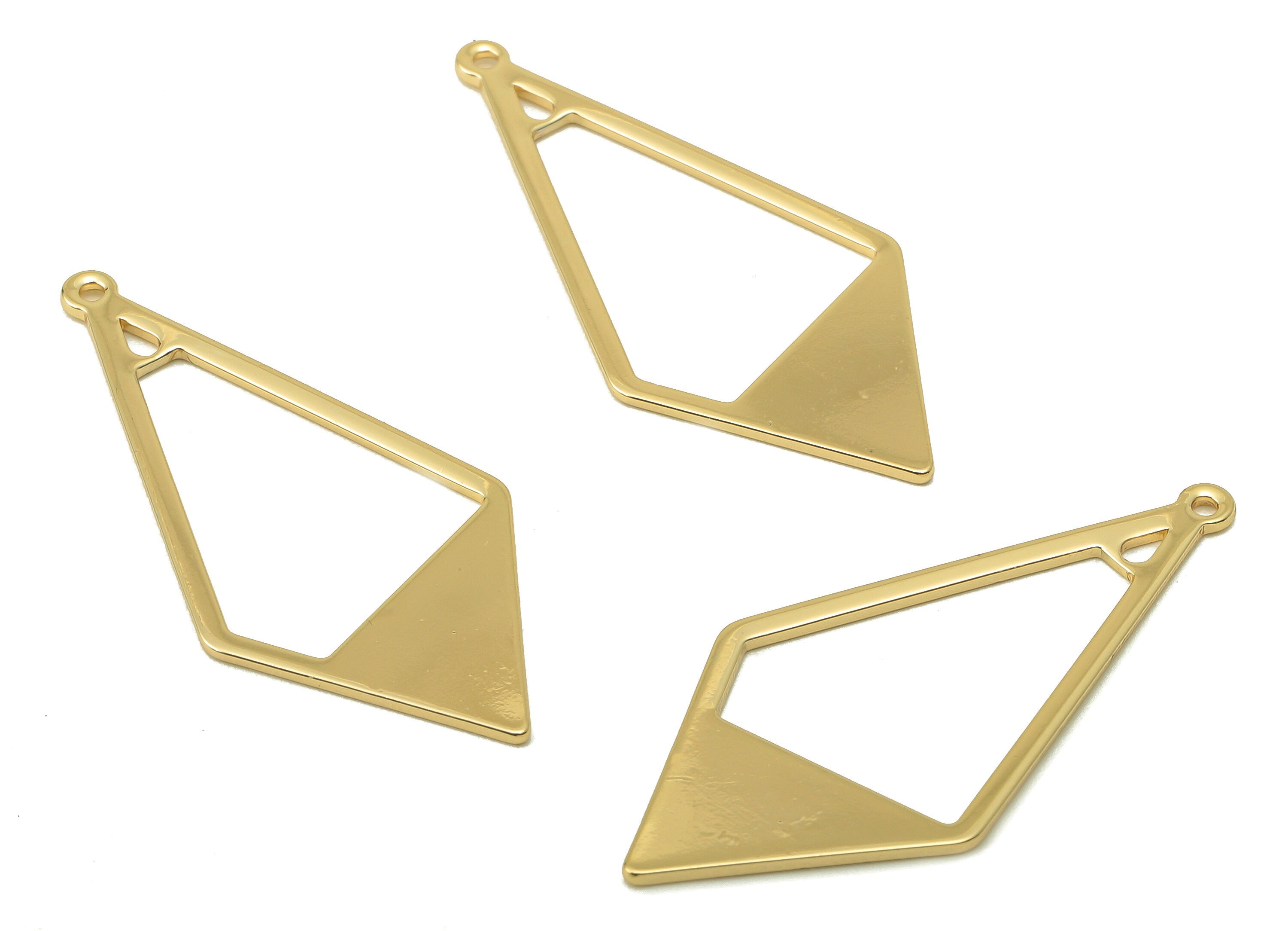 Brass Diamond Earring Charm - Brass Geometry Charm for Necklace - Deltoid Gold Pendent - 18K Real Gold Plating-36.2x 16.61x 0.88mm-RGP5877 - DOMEDBAZAAR