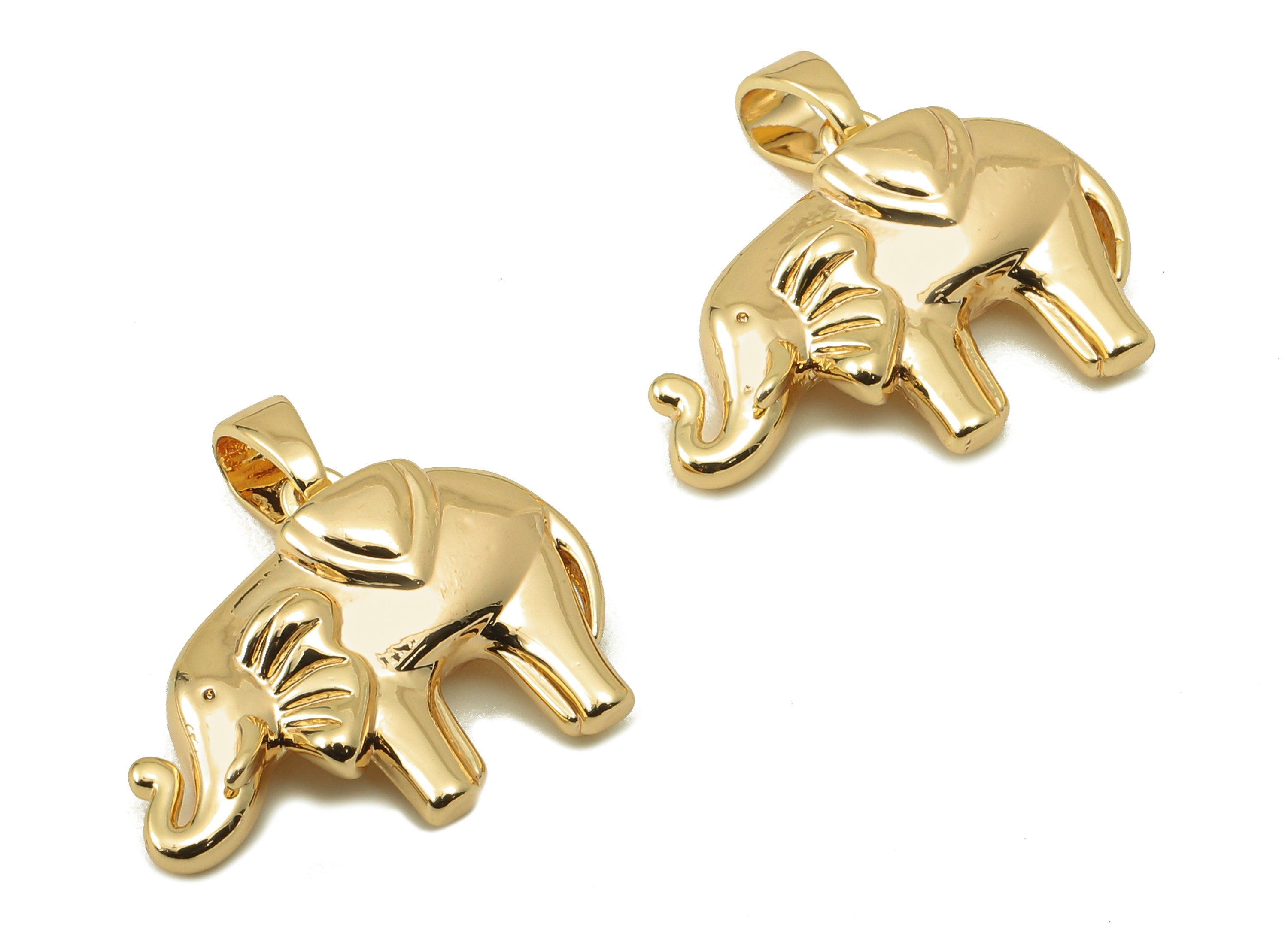 Brass Elephants Earring Charms - Brass Elephants For Pendent - Elephants Charm For Necklace-18K Real Gold Plating-19x18.17x 5mm-RGP5880 - DOMEDBAZAAR