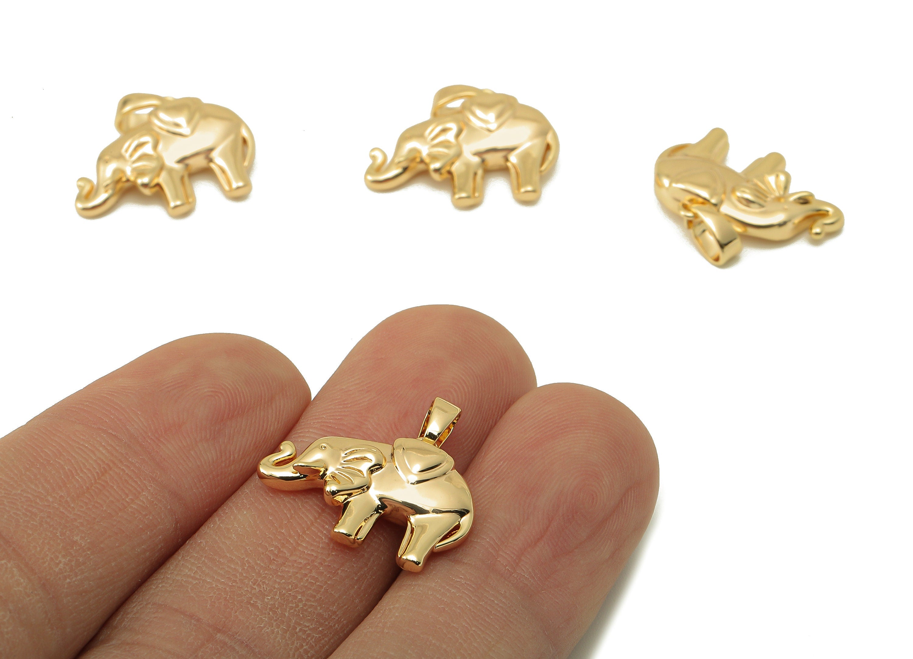 Brass Elephants Earring Charms - Brass Elephants For Pendent - Elephants Charm For Necklace-18K Real Gold Plating-19x18.17x 5mm-RGP5880 - DOMEDBAZAAR