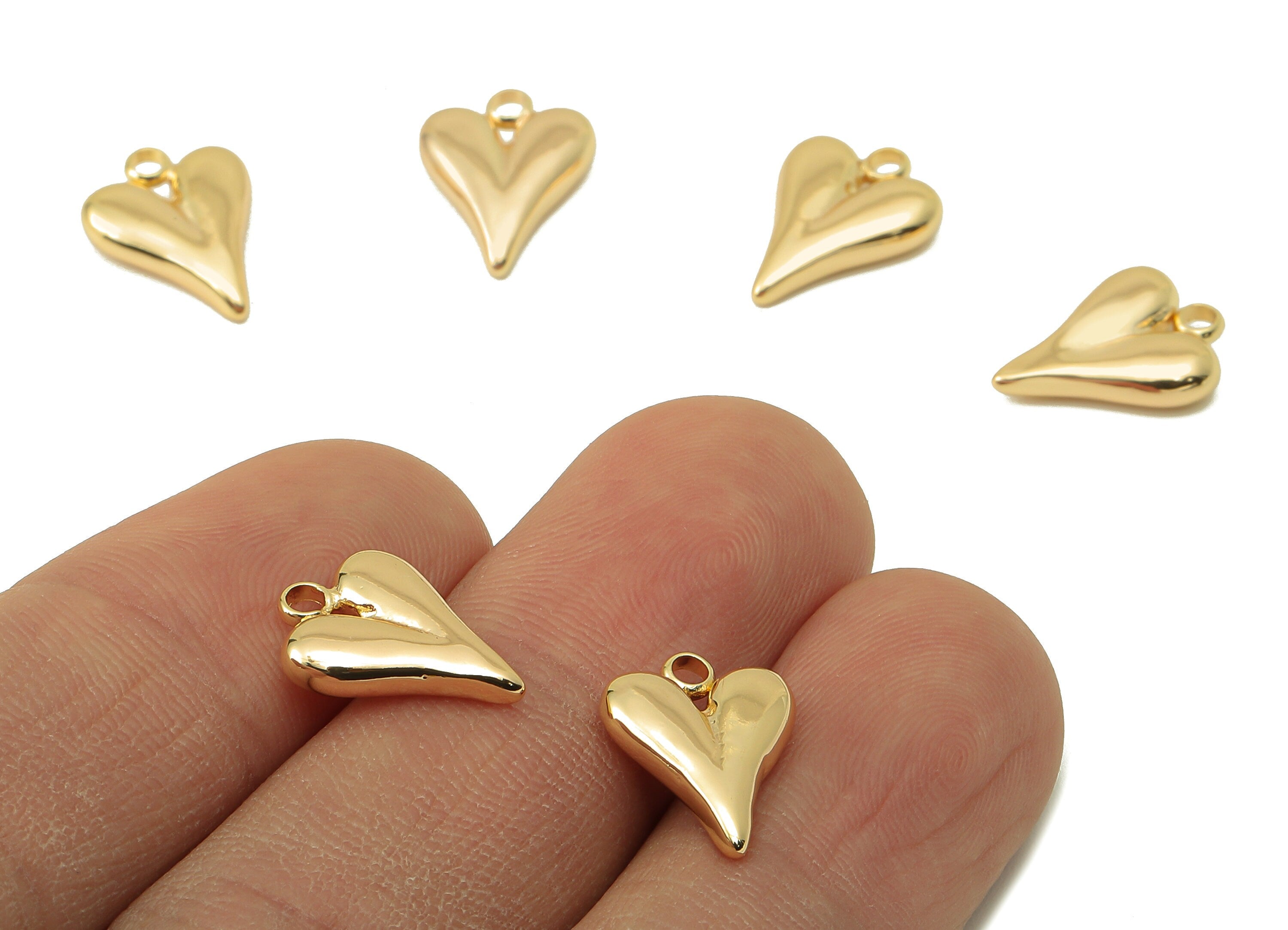 Brass Heart Earring Charms - Brass Gold Heart For Pendent - Heart Charm For Necklace - 18K Real Gold Plating-13.97x 10.5x 3.08mm-RGP5881 - DOMEDBAZAAR